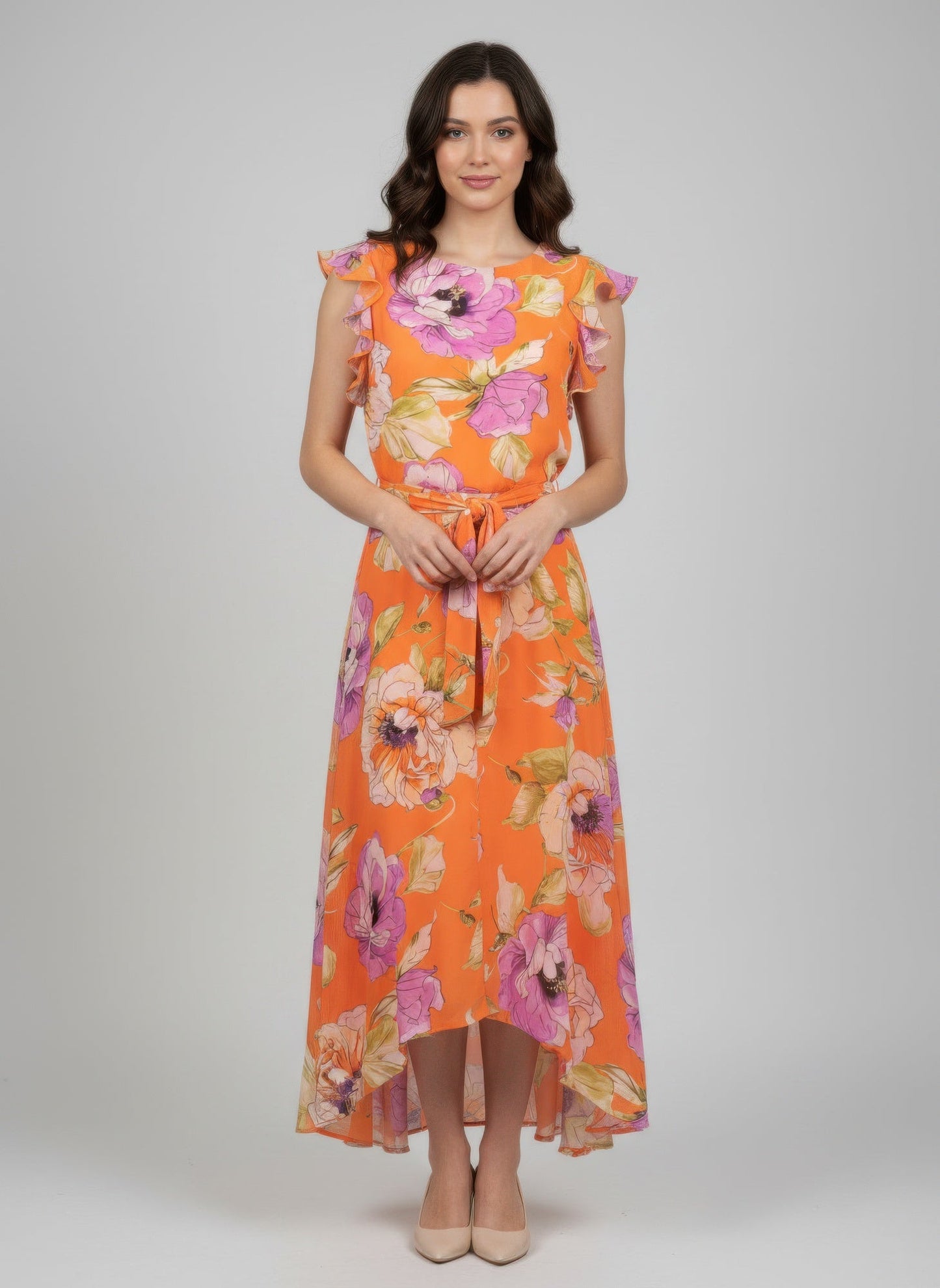 Floral Ruffled Sleeve Dress
