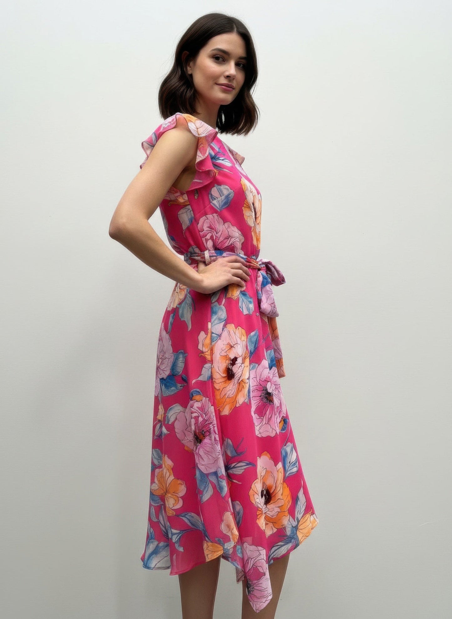 Floral Ruffled Sleeve Dress