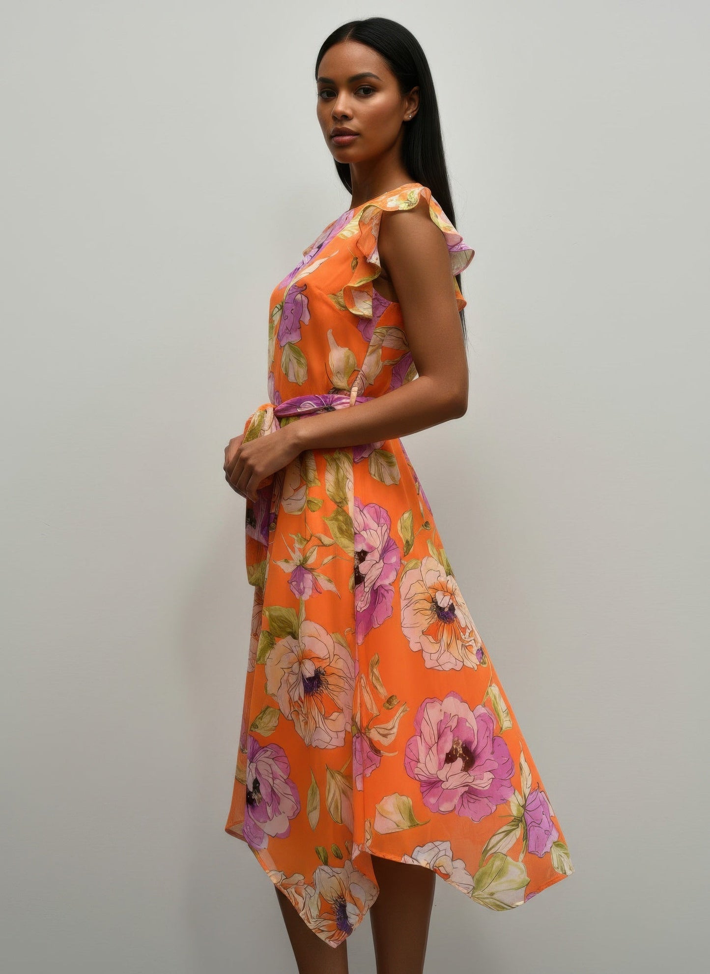 Floral Ruffled Sleeve Dress