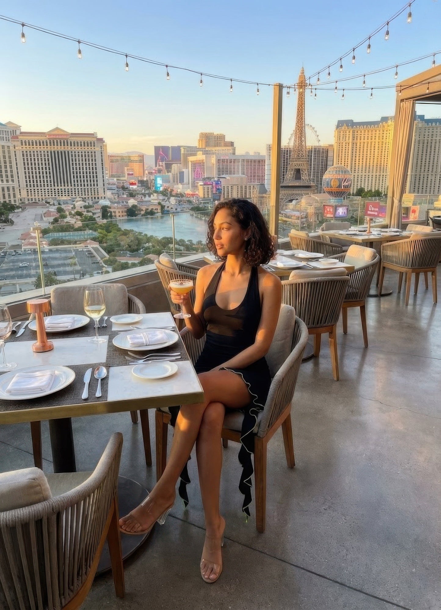 Solid Color Deep V Neck Mini Dress With Ruffle