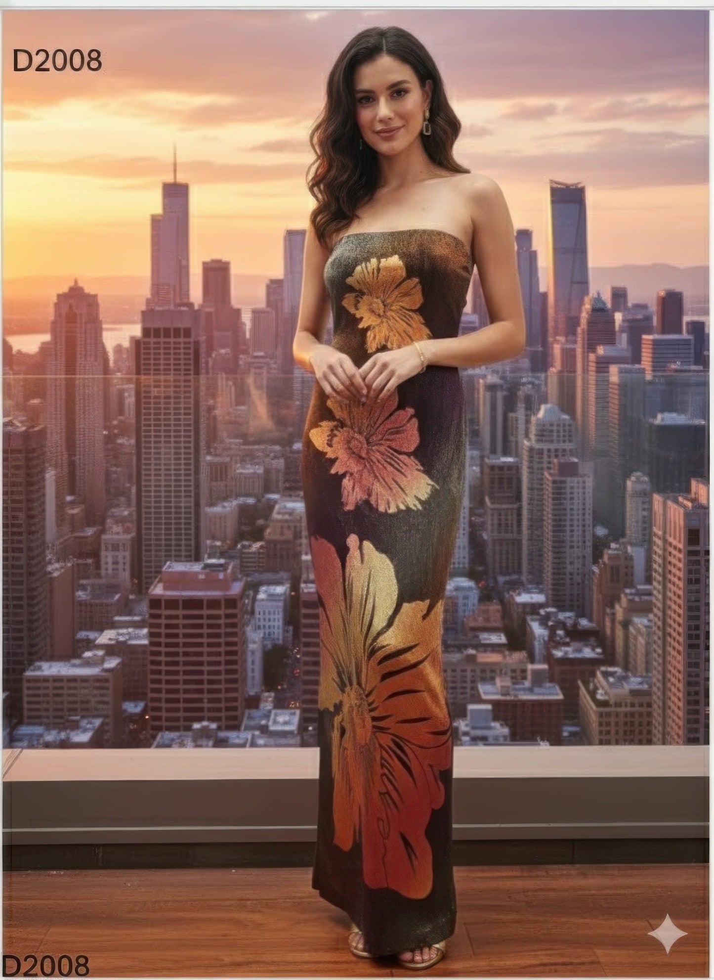 Metallic Flower Tube Maxi Dress