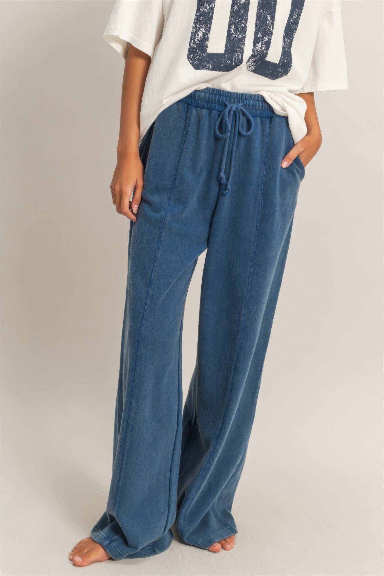 Acid Wash French Terry Wide-leg Pants