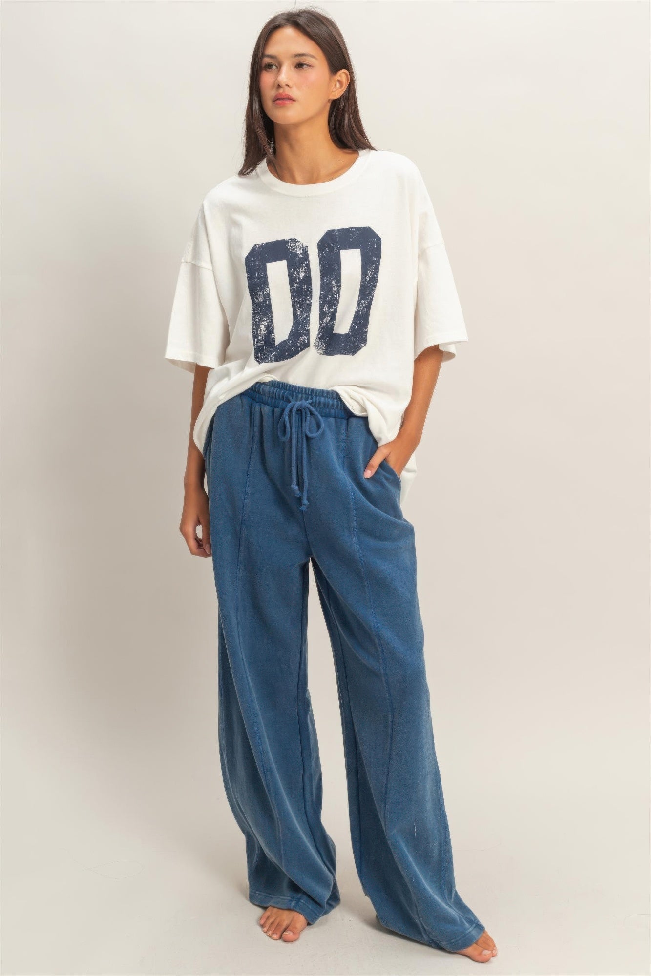 Acid Wash French Terry Wide-leg Pants