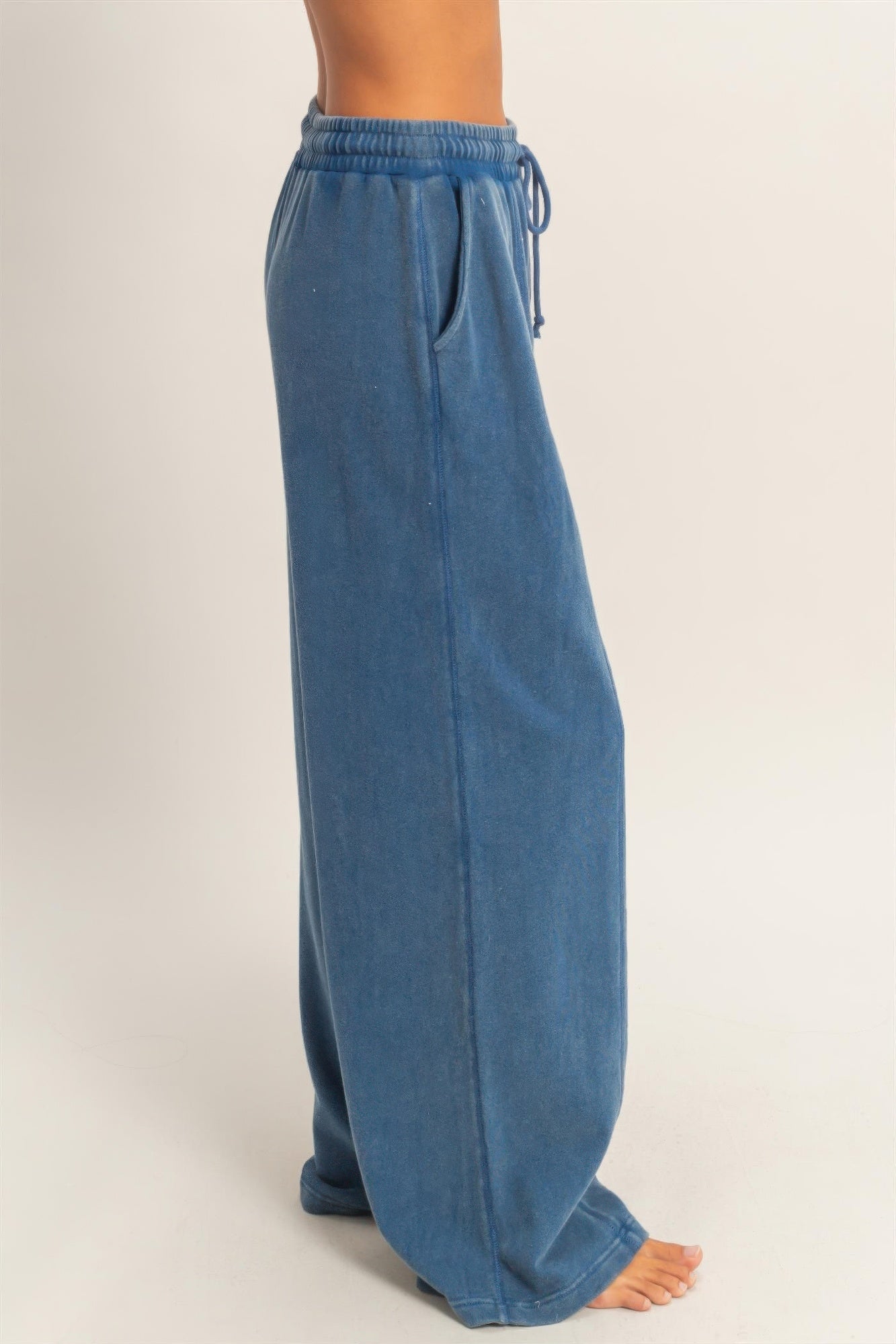 Acid Wash French Terry Wide-leg Pants