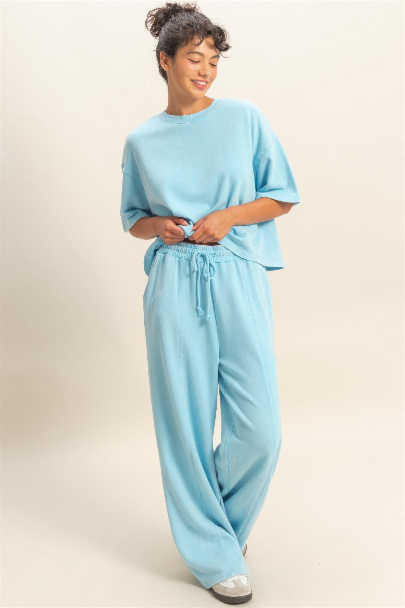 Acid Wash French Terry Wide-leg Pants