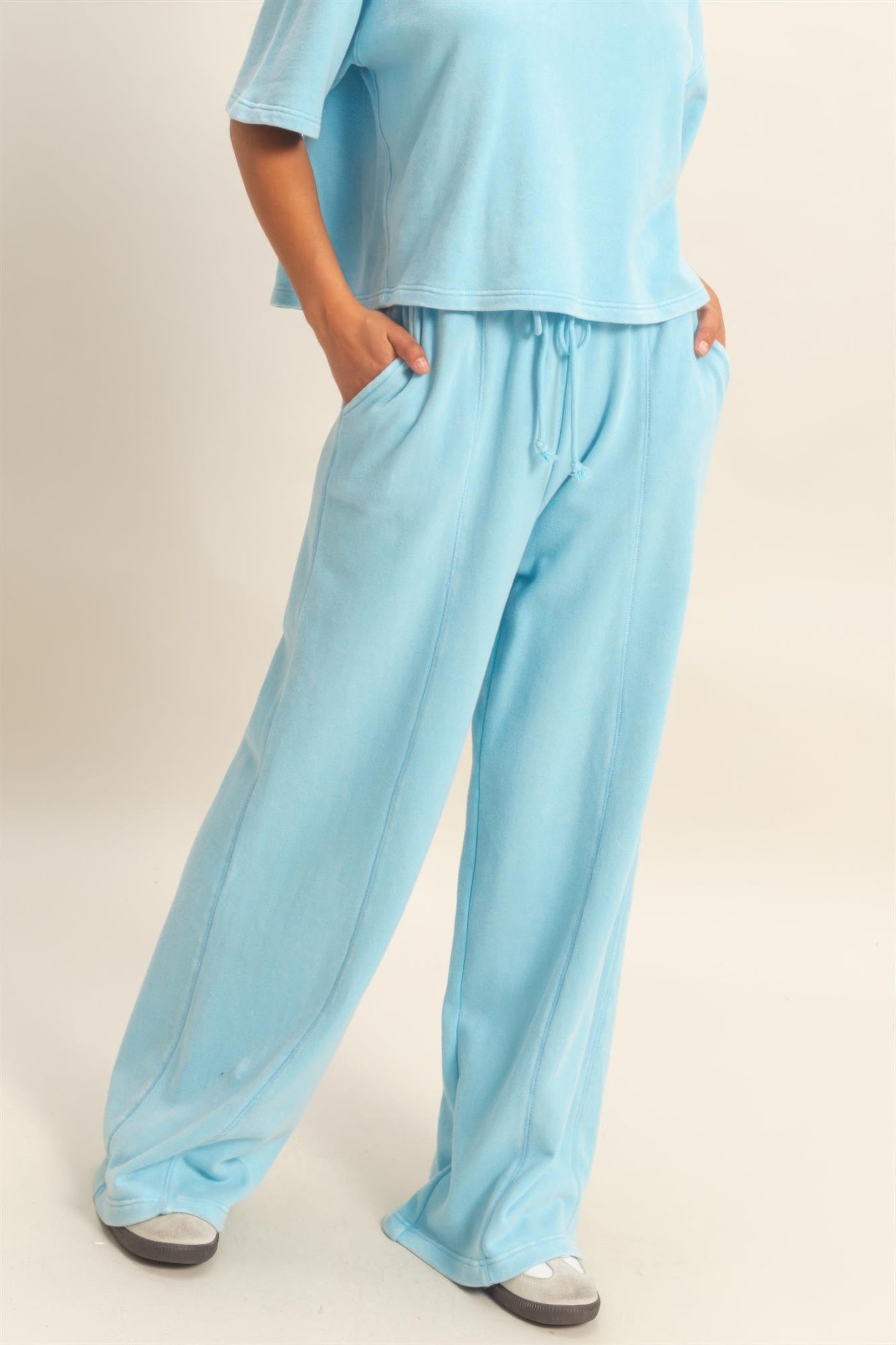 Acid Wash French Terry Wide-leg Pants