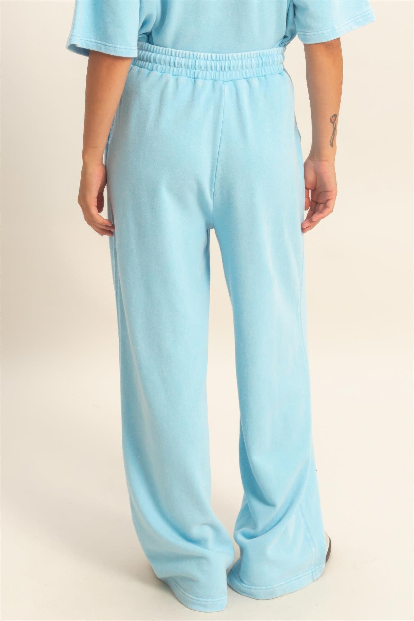 Acid Wash French Terry Wide-leg Pants