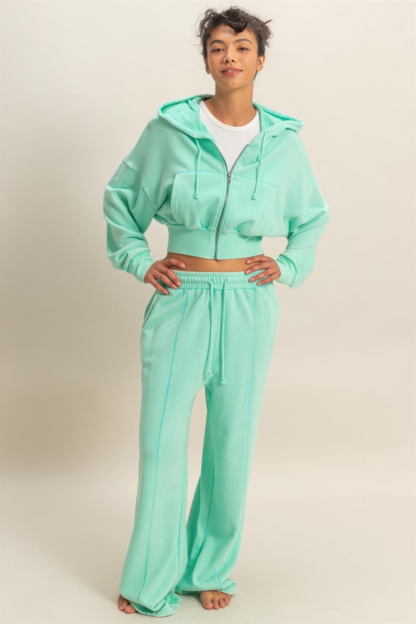 Acid Wash French Terry Wide-leg Pants