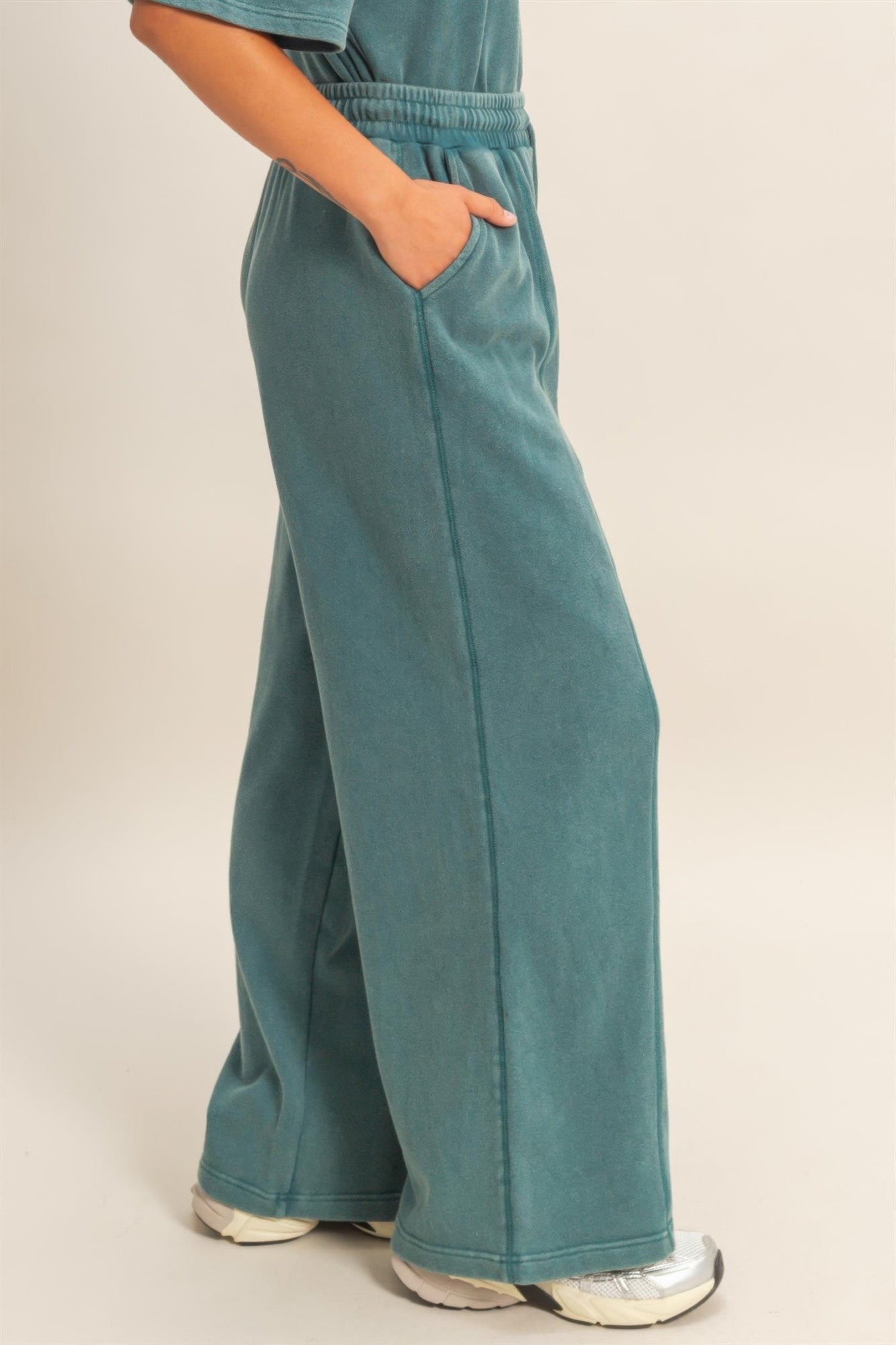 Acid Wash French Terry Wide-leg Pants