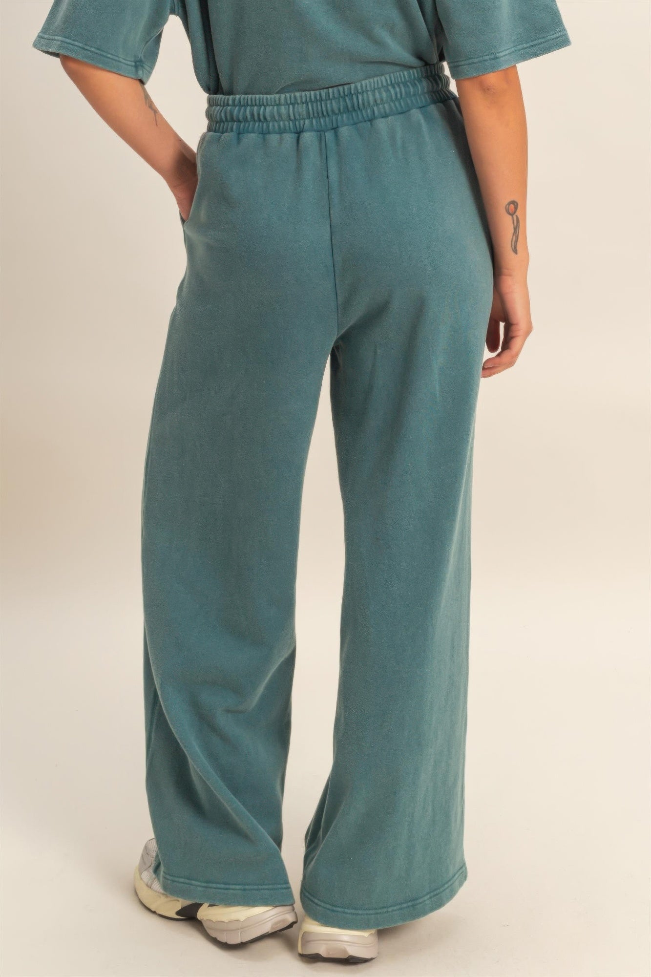 Acid Wash French Terry Wide-leg Pants