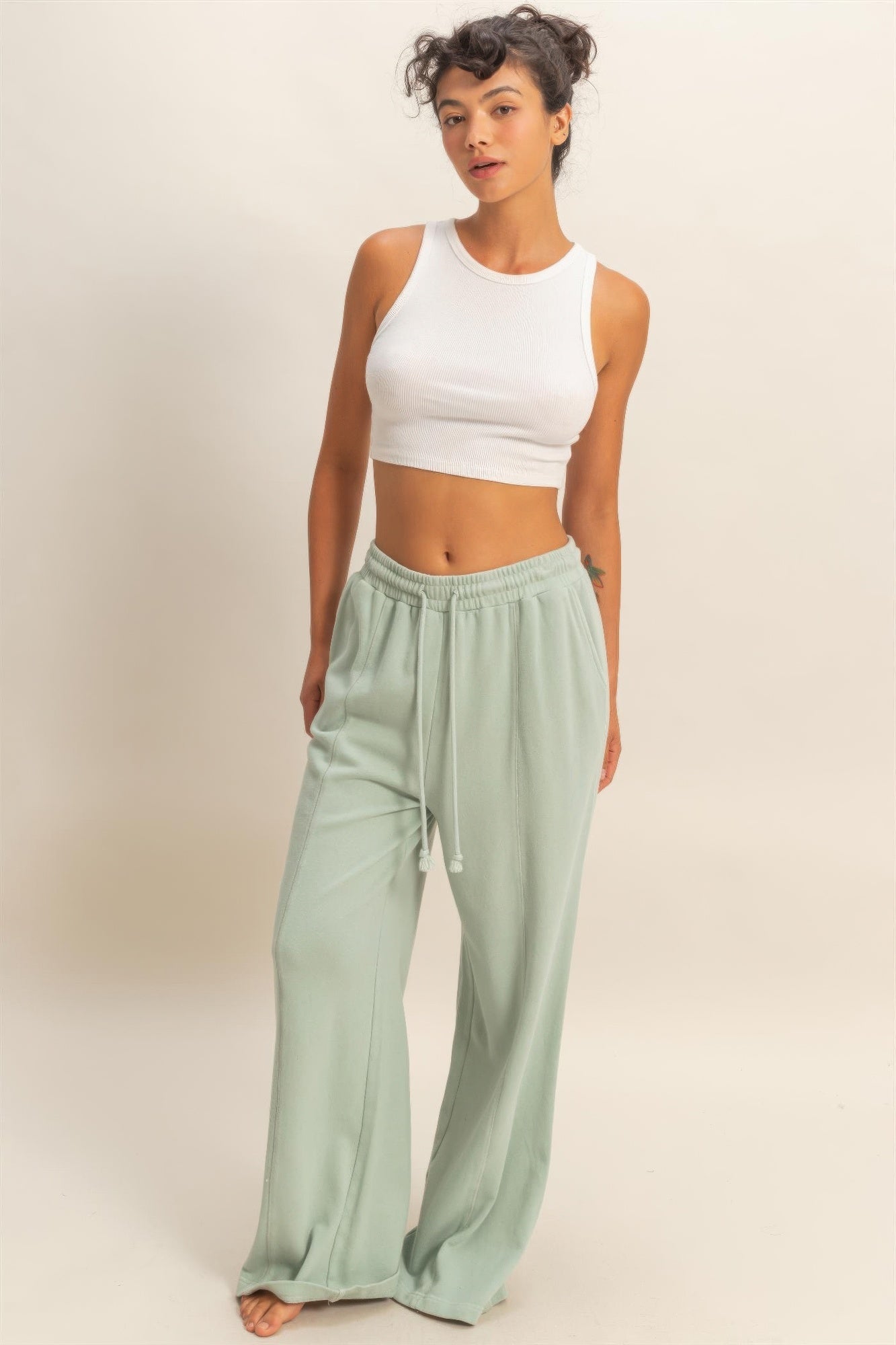 Acid Wash French Terry Wide-leg Pants