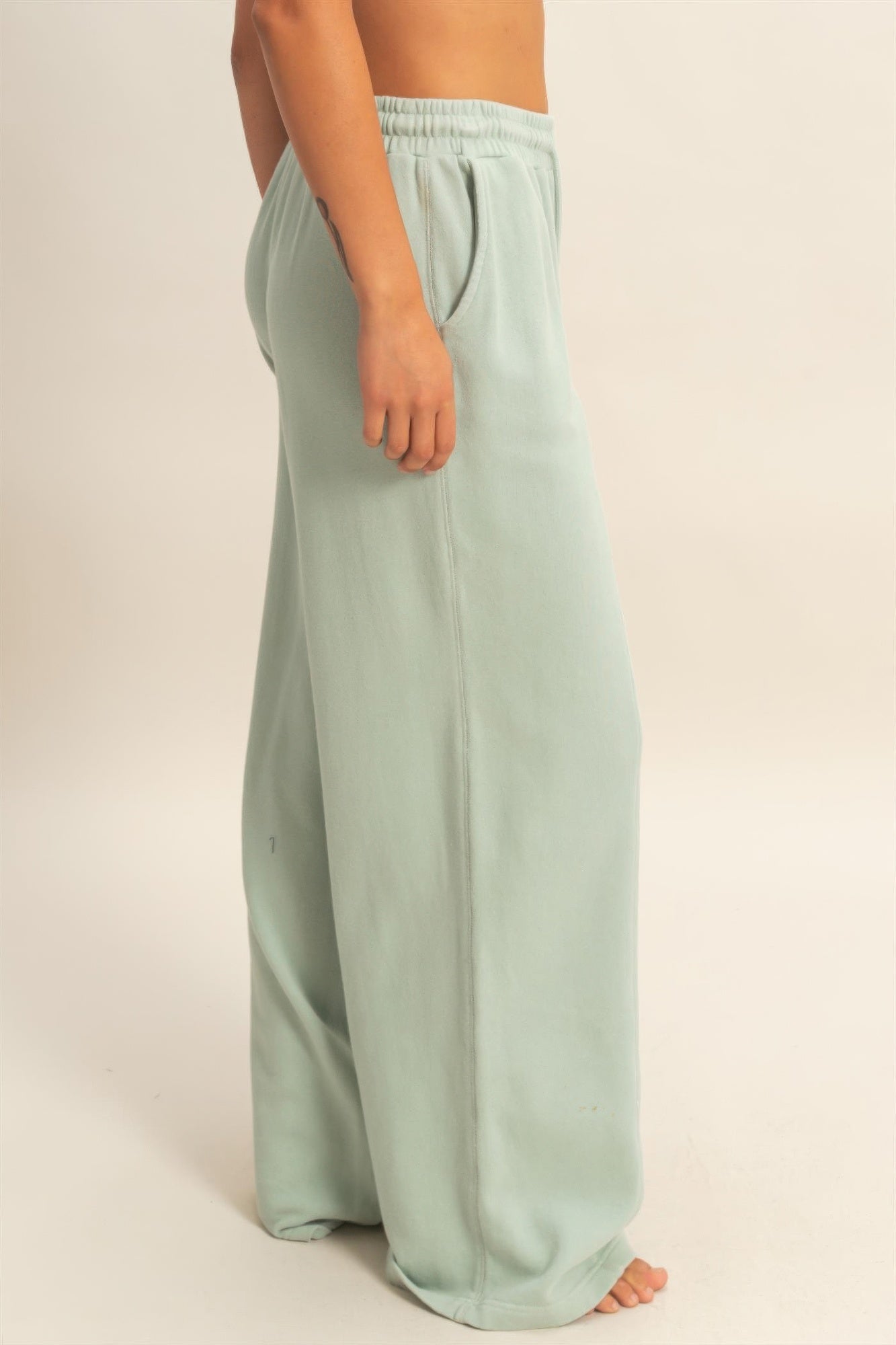 Acid Wash French Terry Wide-leg Pants