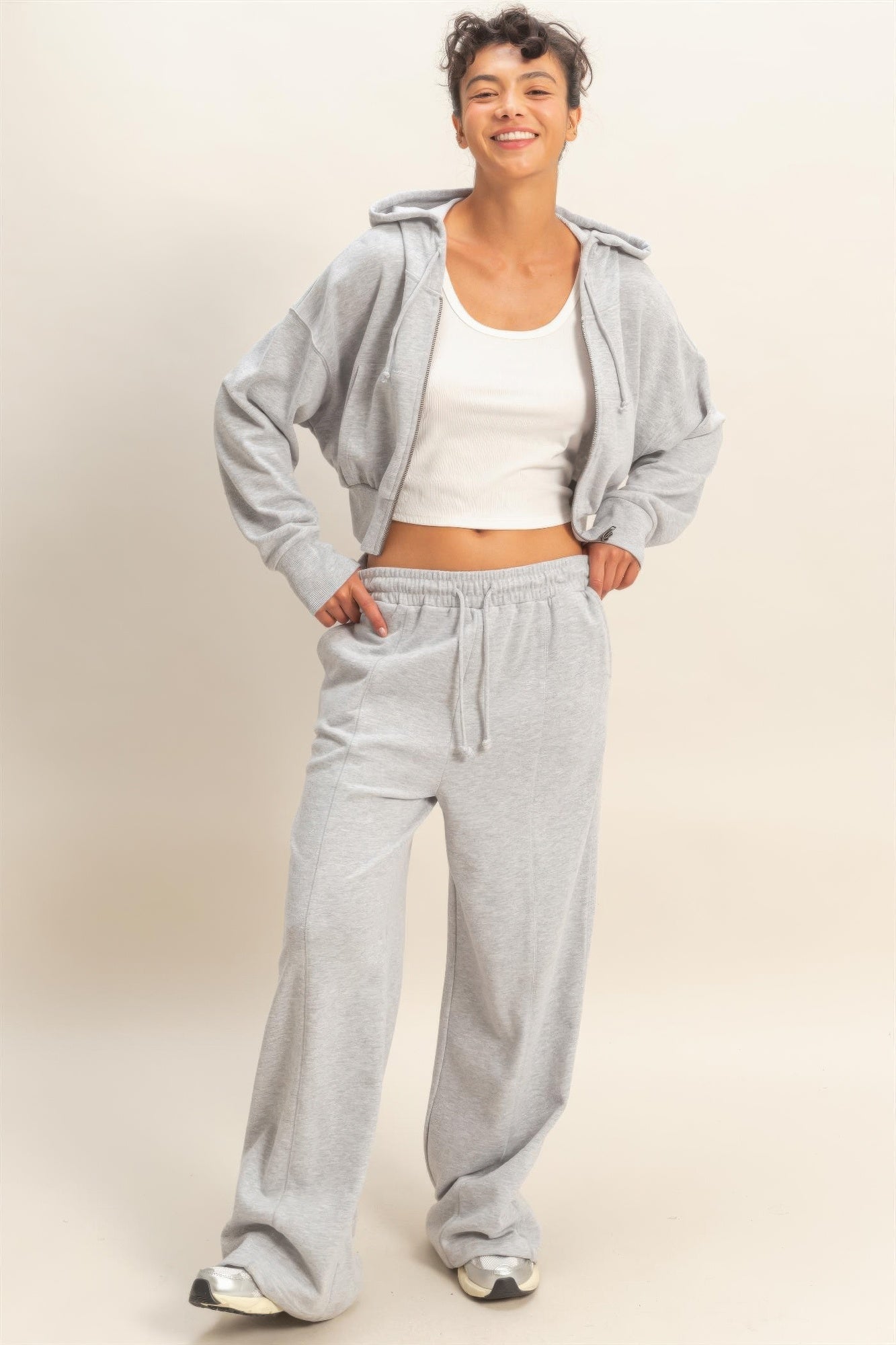 Acid Wash French Terry Wide-leg Pants