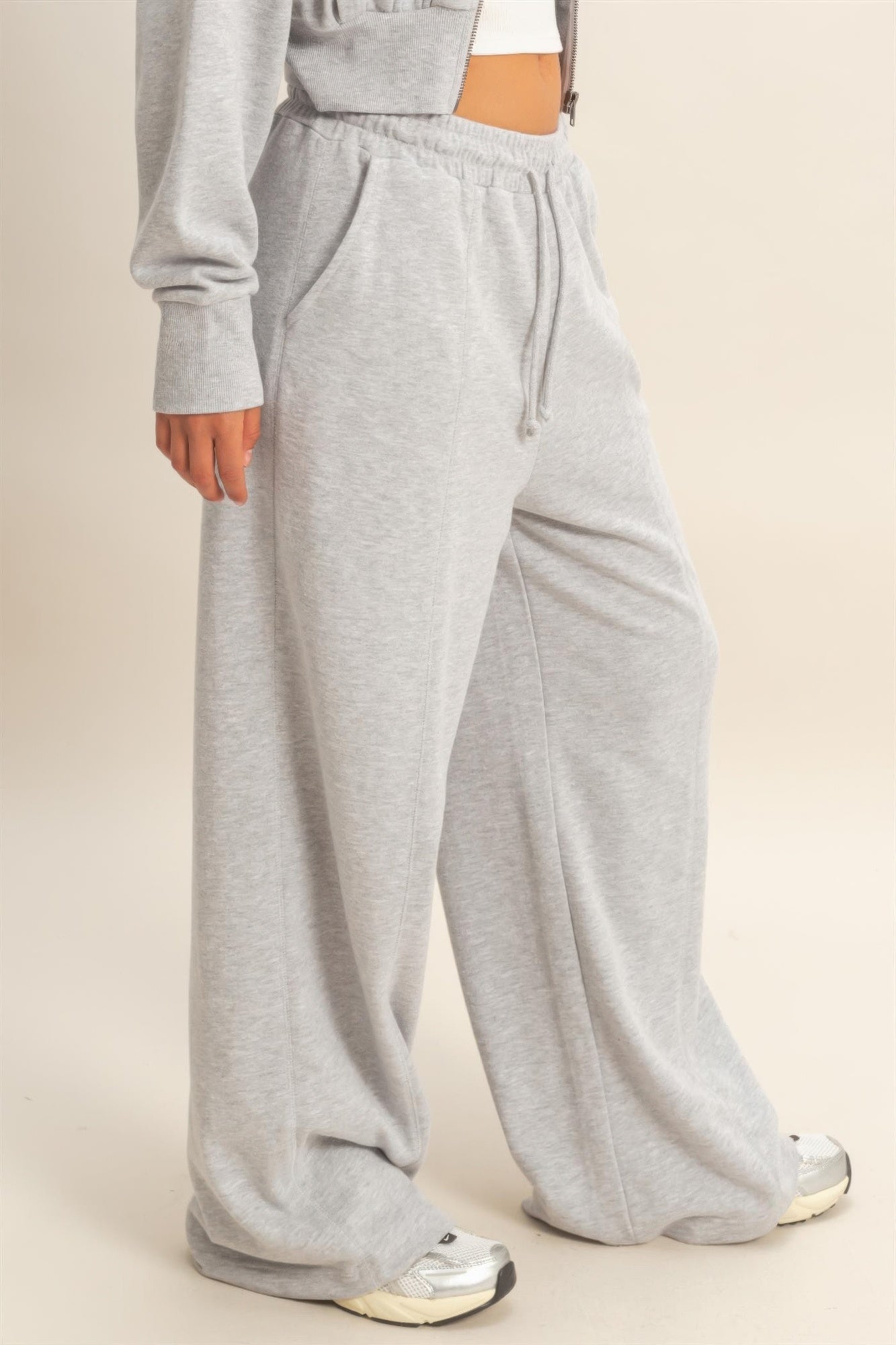 Acid Wash French Terry Wide-leg Pants