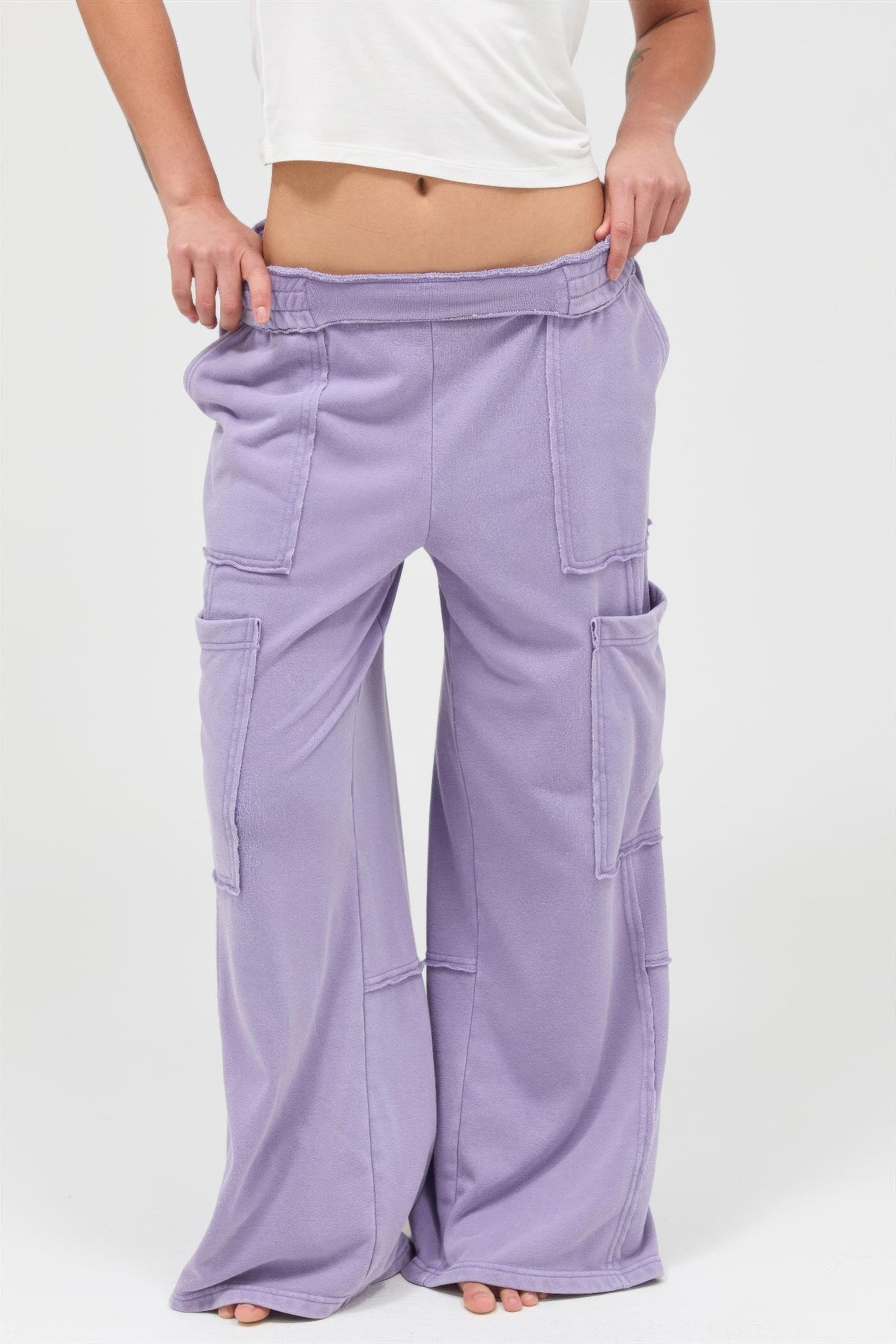 Mineral Wash Wide Leg Cargo Pants
