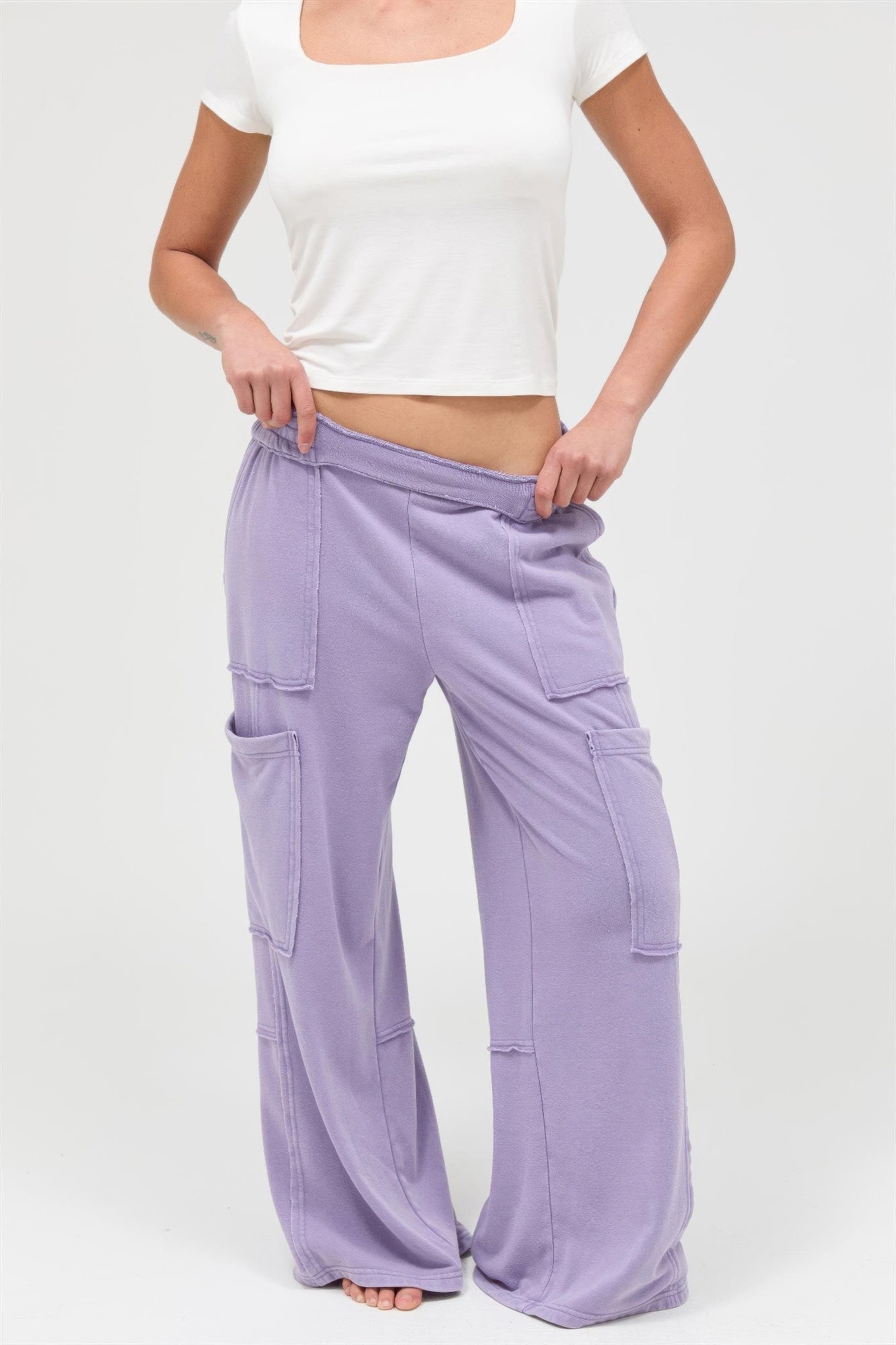 Mineral Wash Wide Leg Cargo Pants