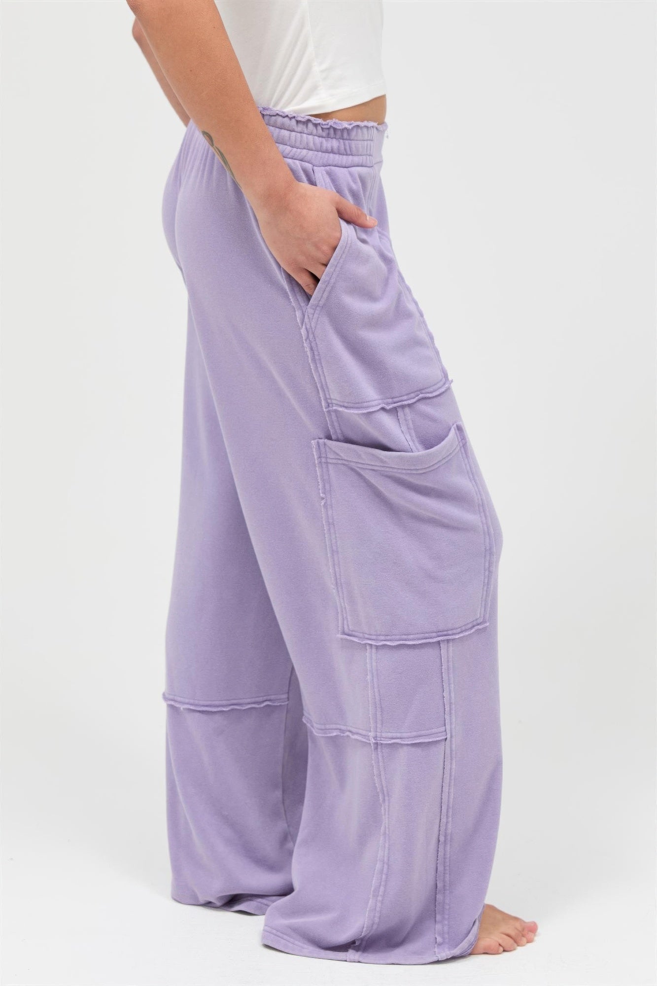 Mineral Wash Wide Leg Cargo Pants