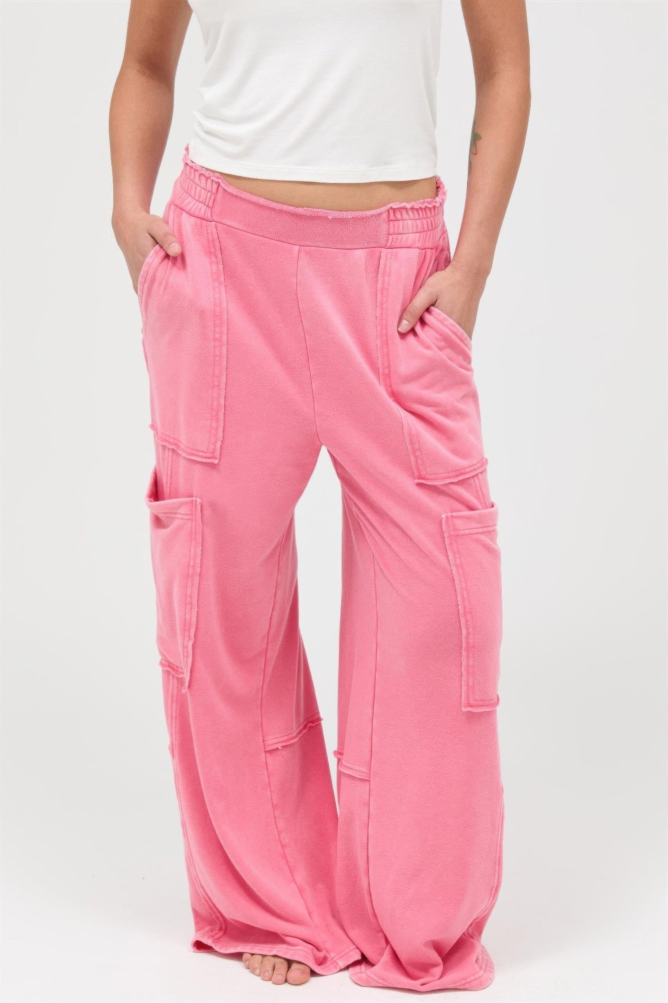 Mineral Wash Wide Leg Cargo Pants
