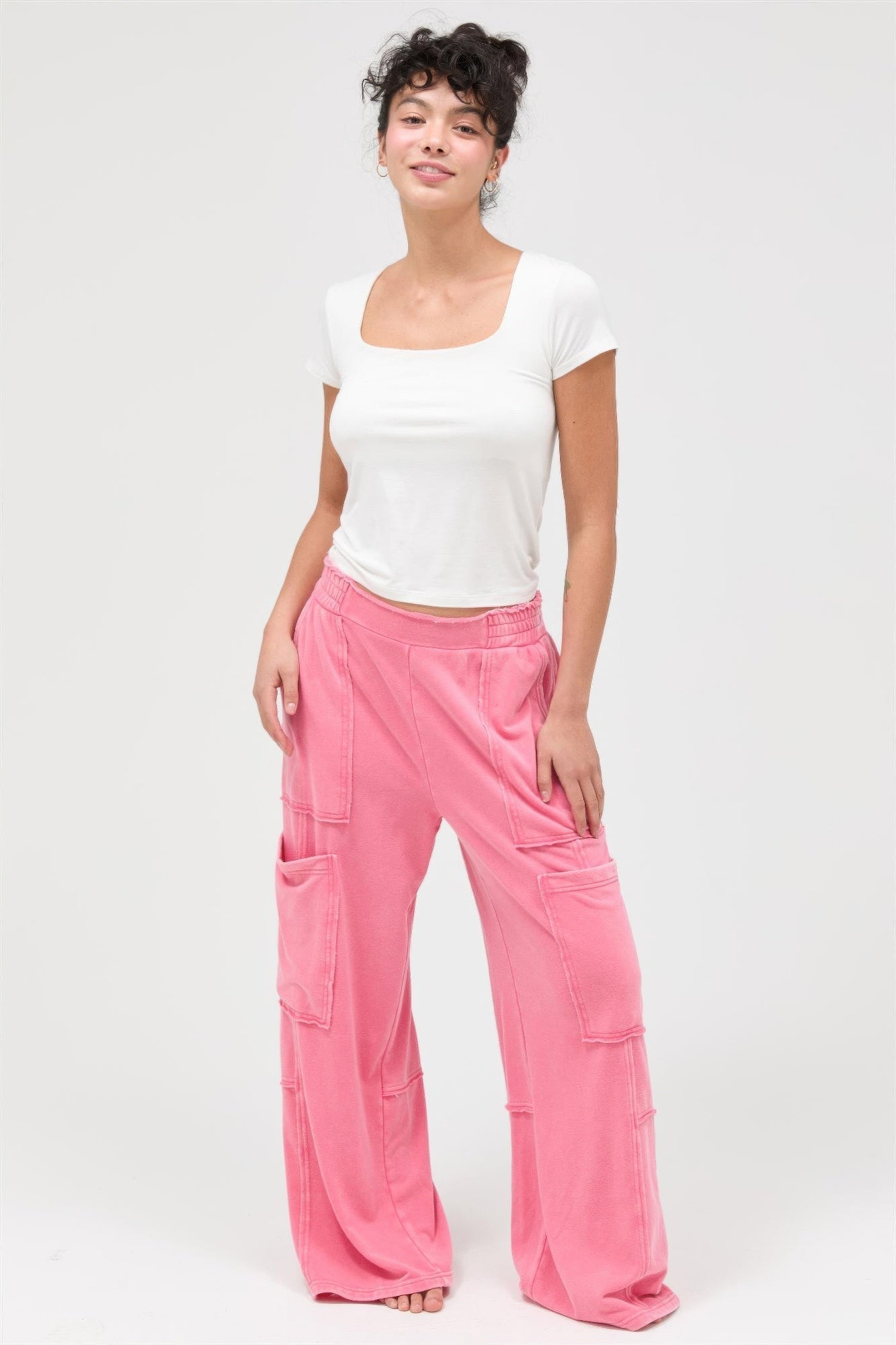 Mineral Wash Wide Leg Cargo Pants