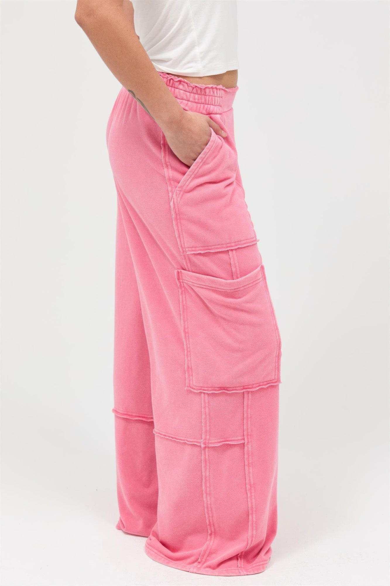 Mineral Wash Wide Leg Cargo Pants