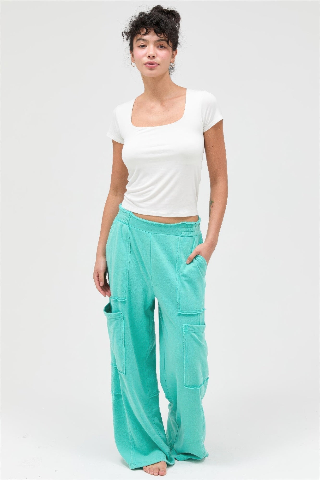 Mineral Wash Wide Leg Cargo Pants