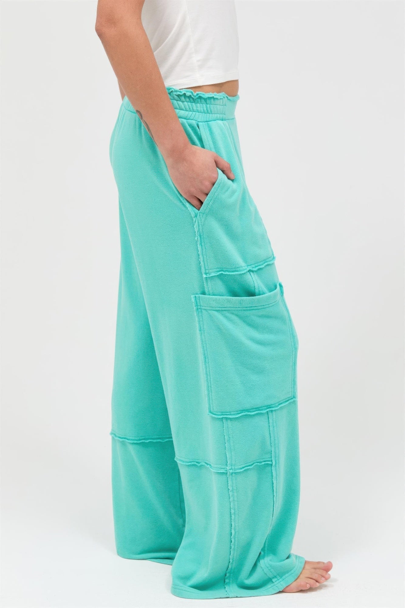 Mineral Wash Wide Leg Cargo Pants