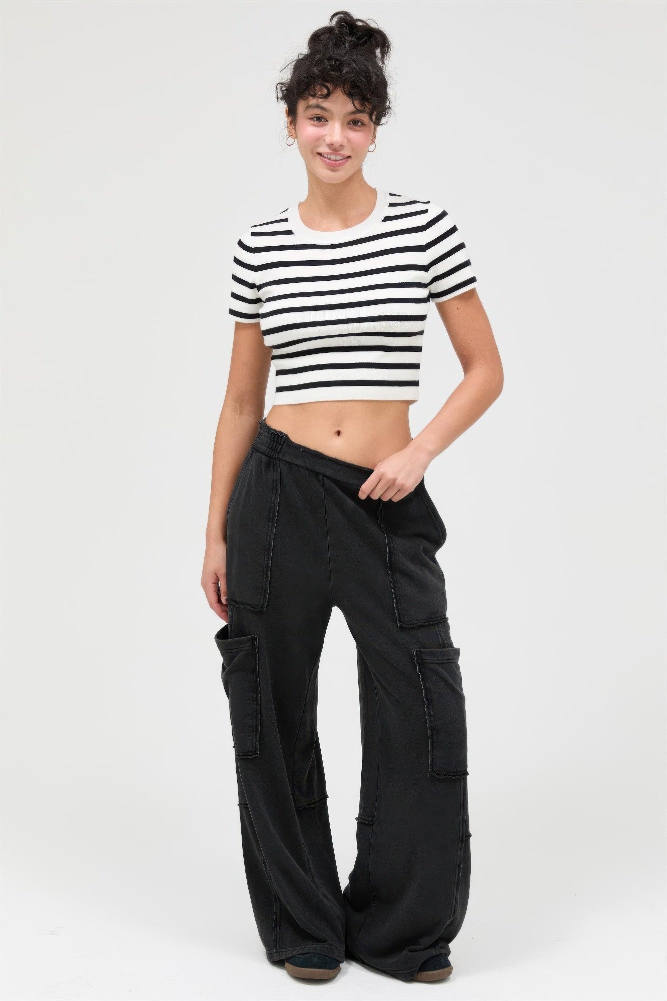 Mineral Wash Wide Leg Cargo Pants
