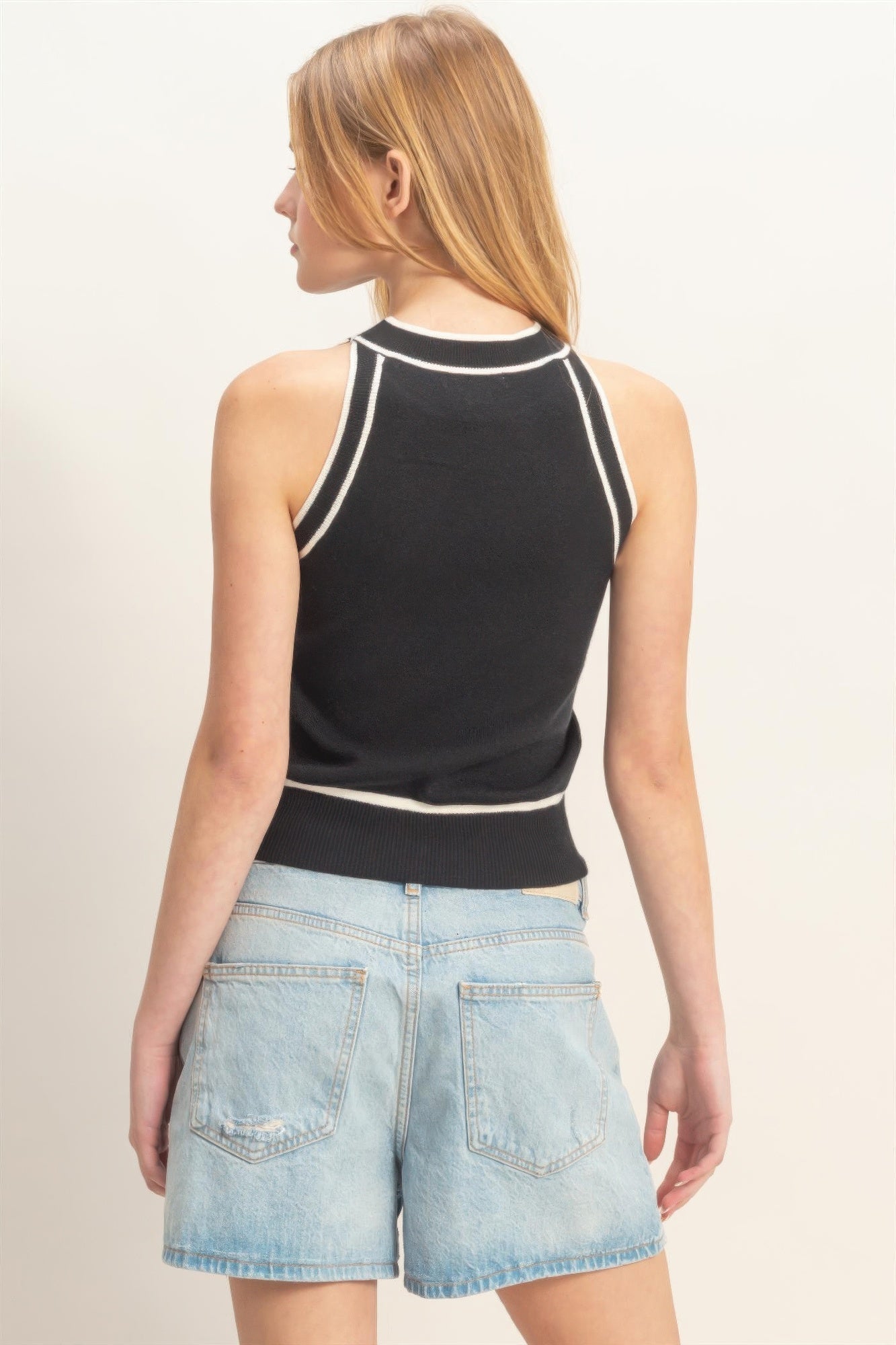 Contrast Trim Sleeveless Ribbed Top