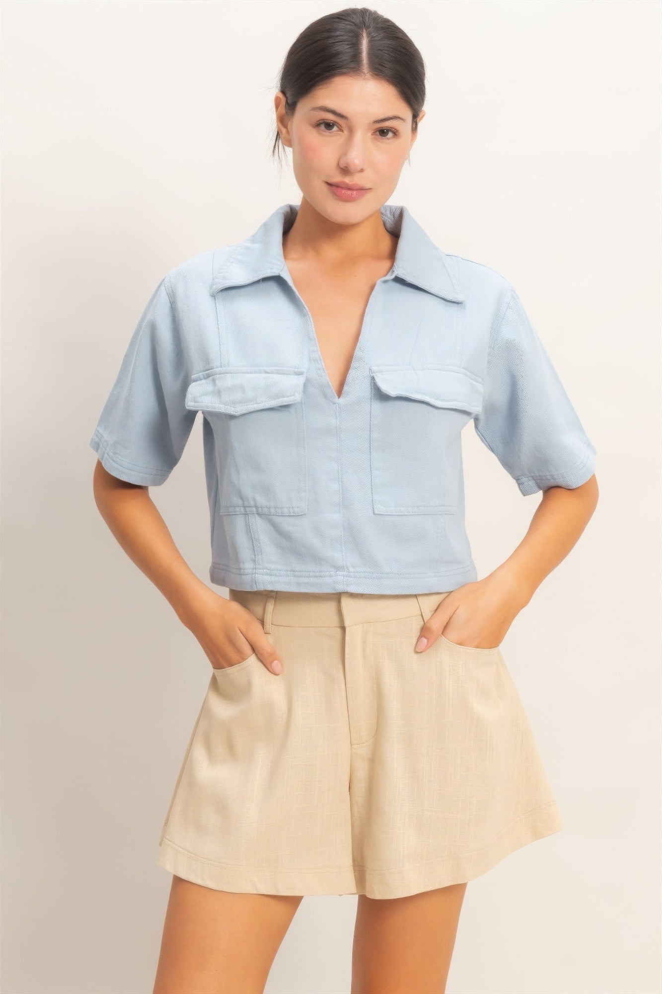 Collared V-neck Top