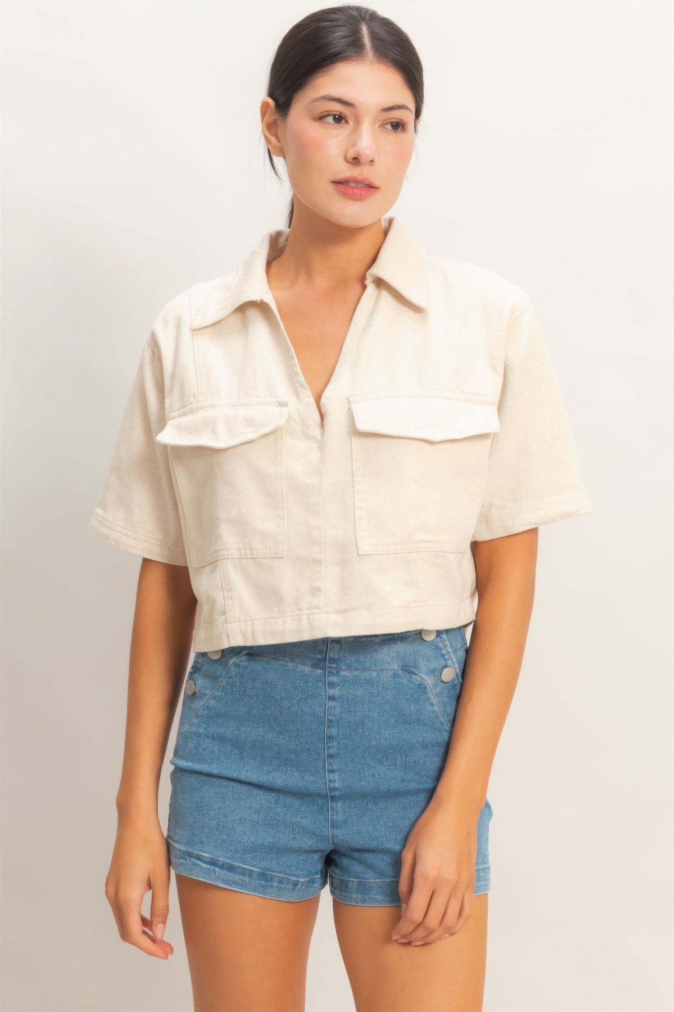Collared V-neck Top