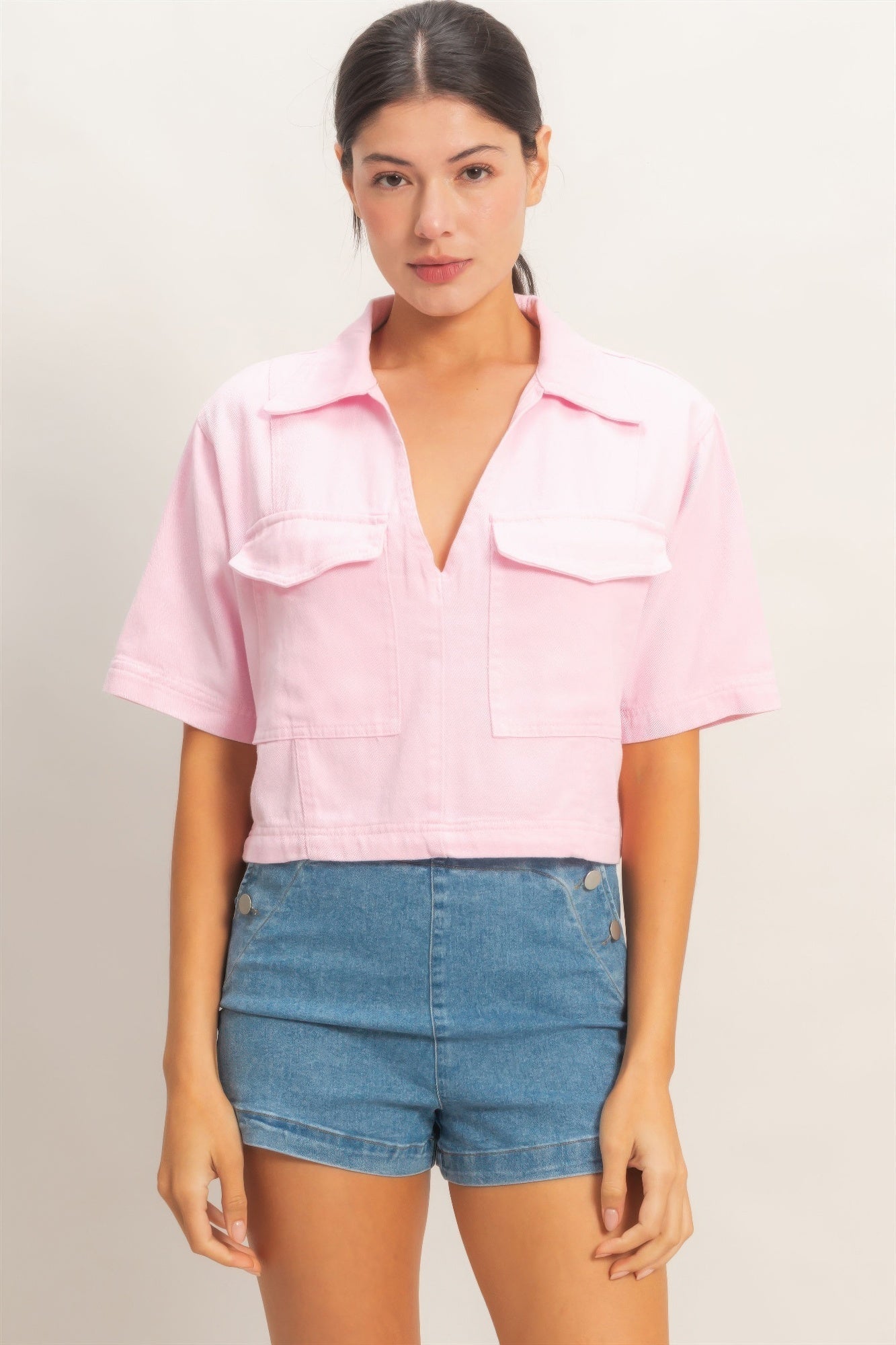 Collared V-neck Top