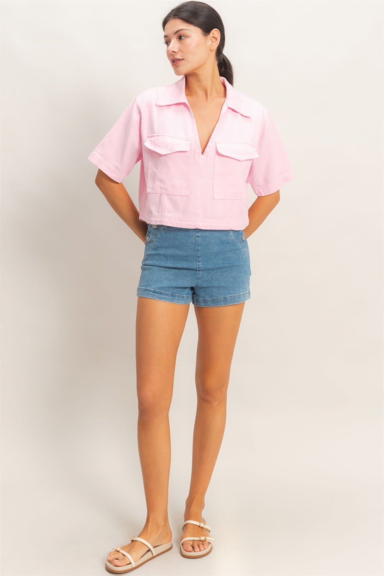 Collared V-neck Top