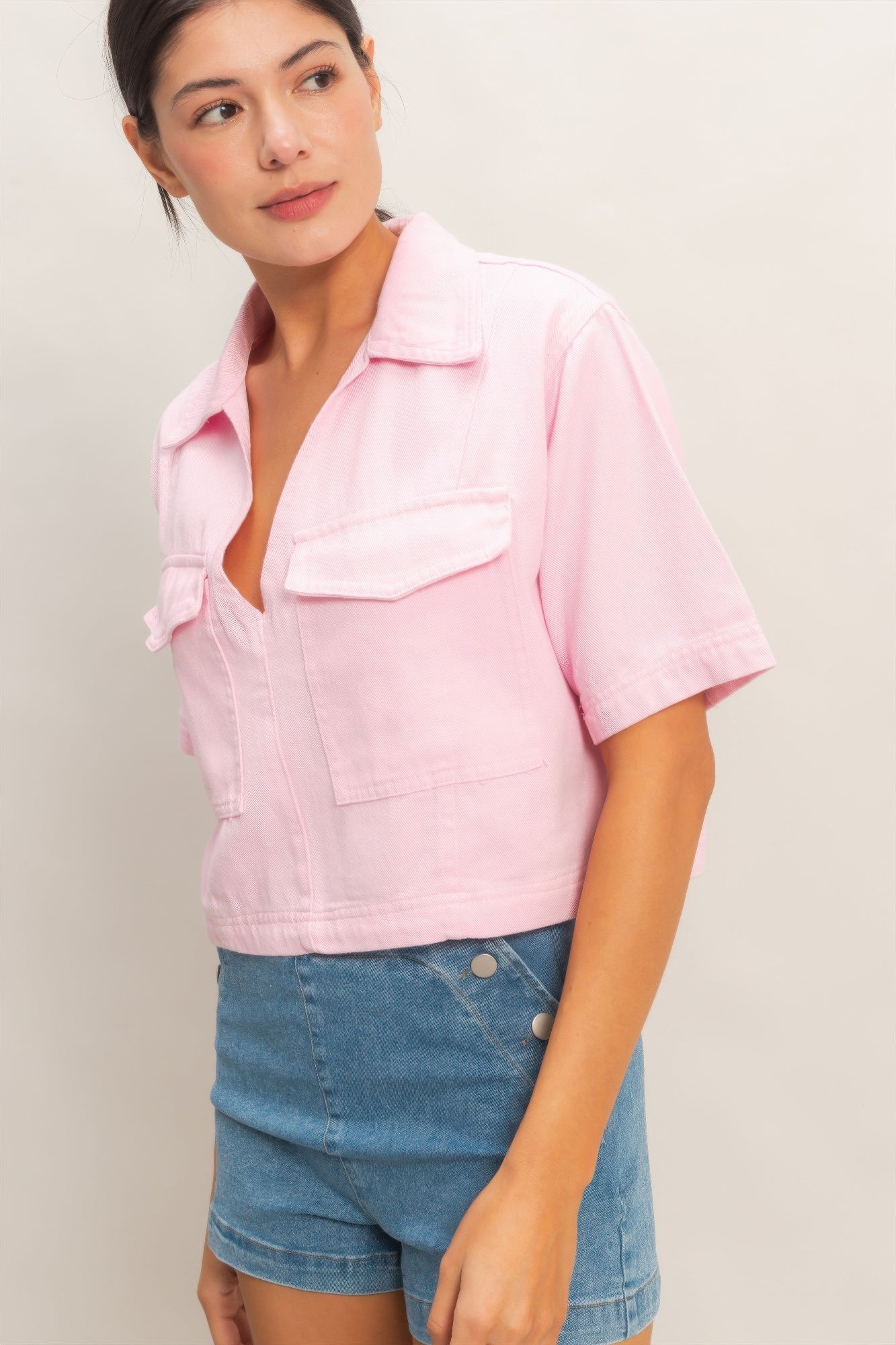 Collared V-neck Top