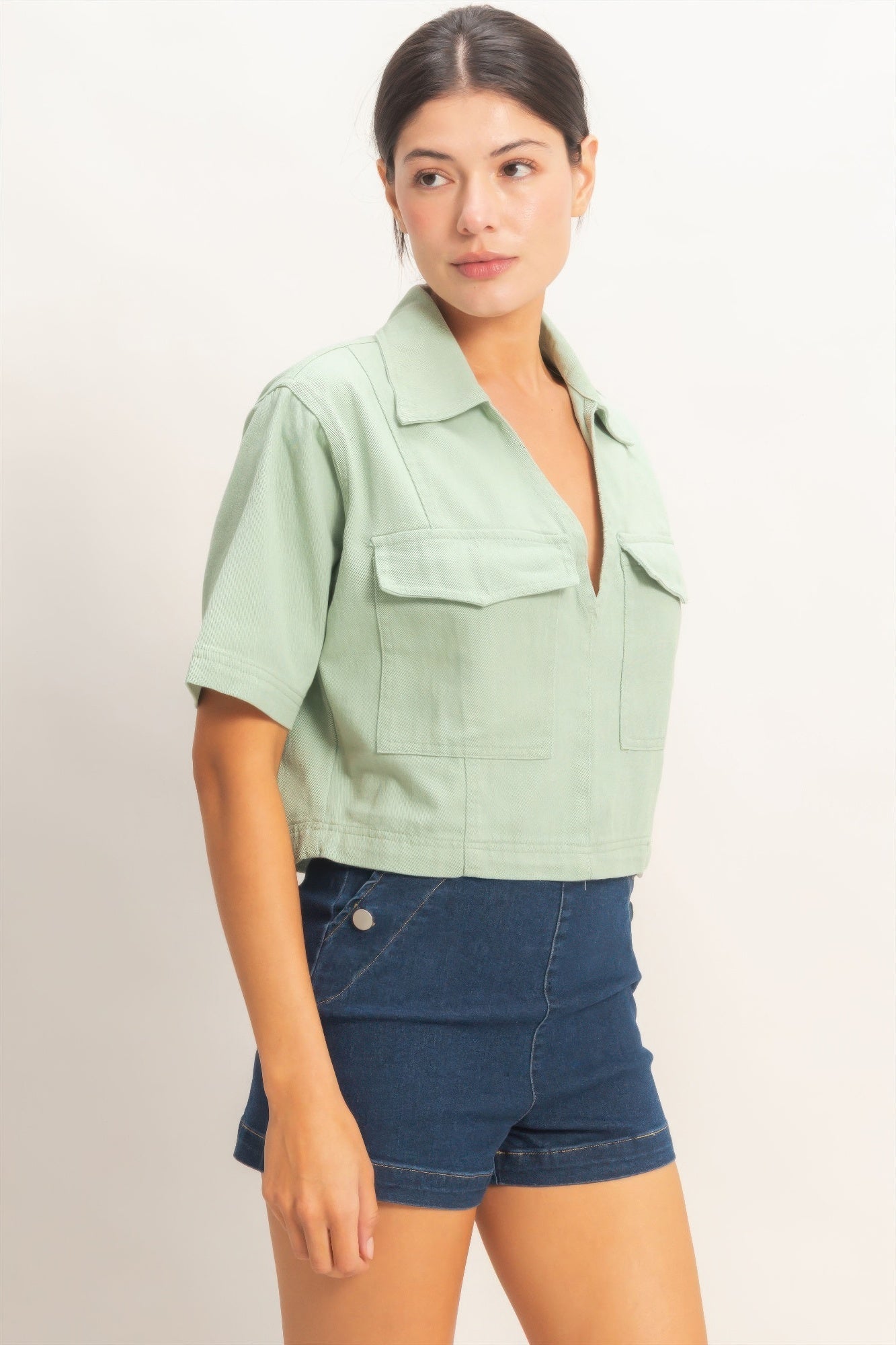 Collared V-neck Top