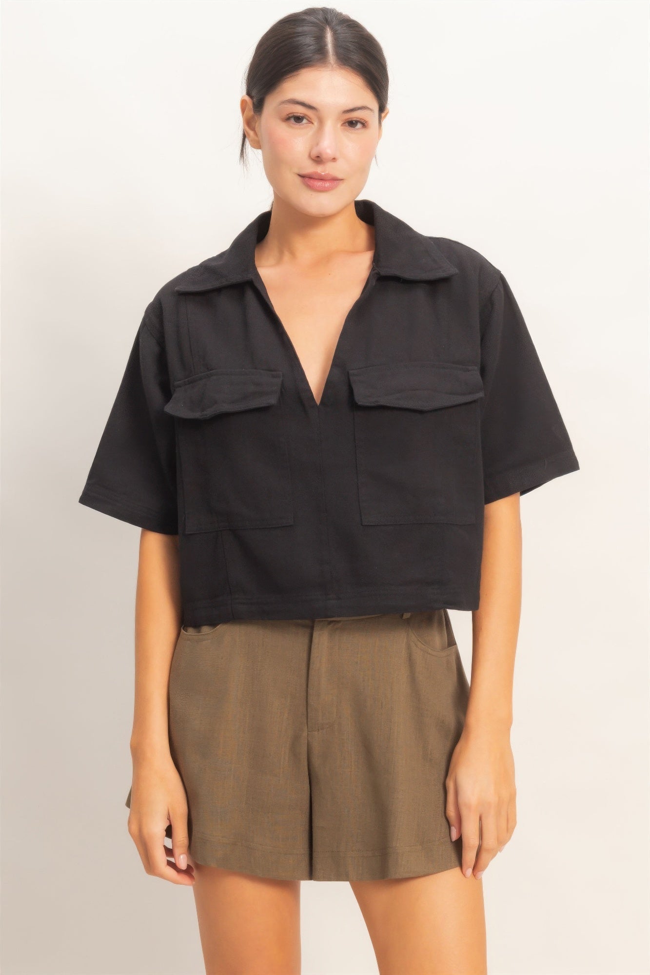 Collared V-neck Top