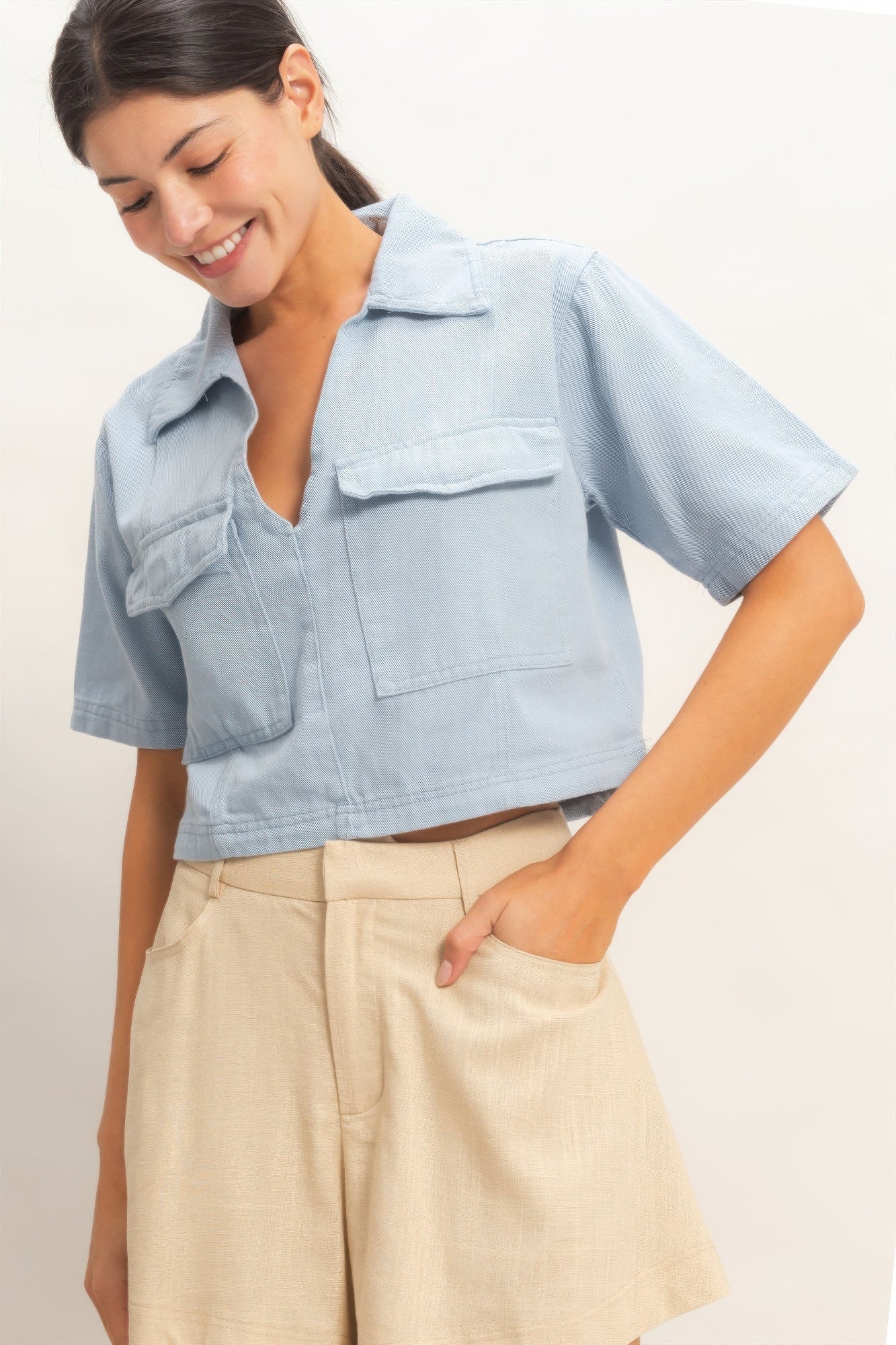 Collared V-neck Top