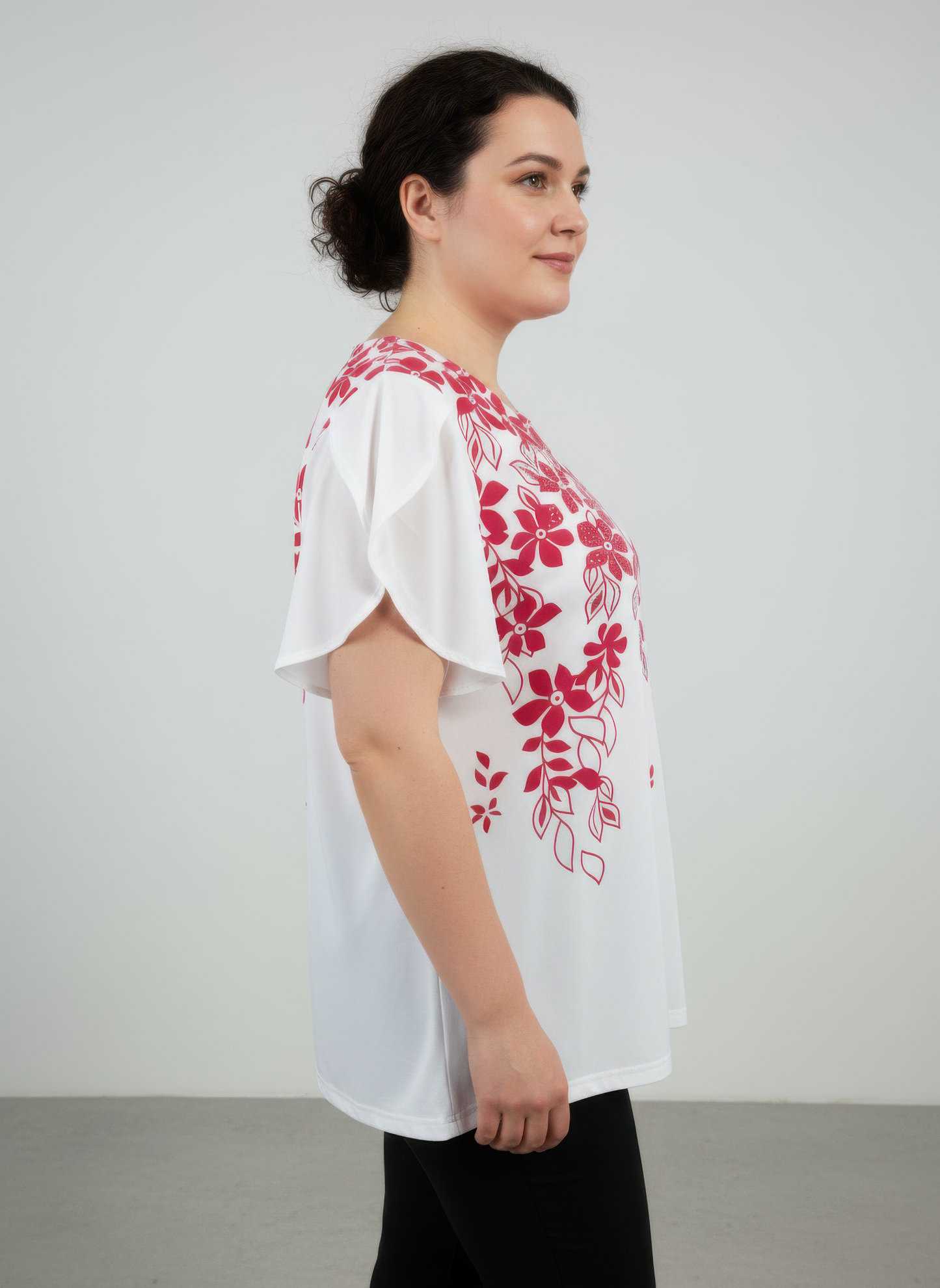 Floral Print Flutter Sleeve Knit Top