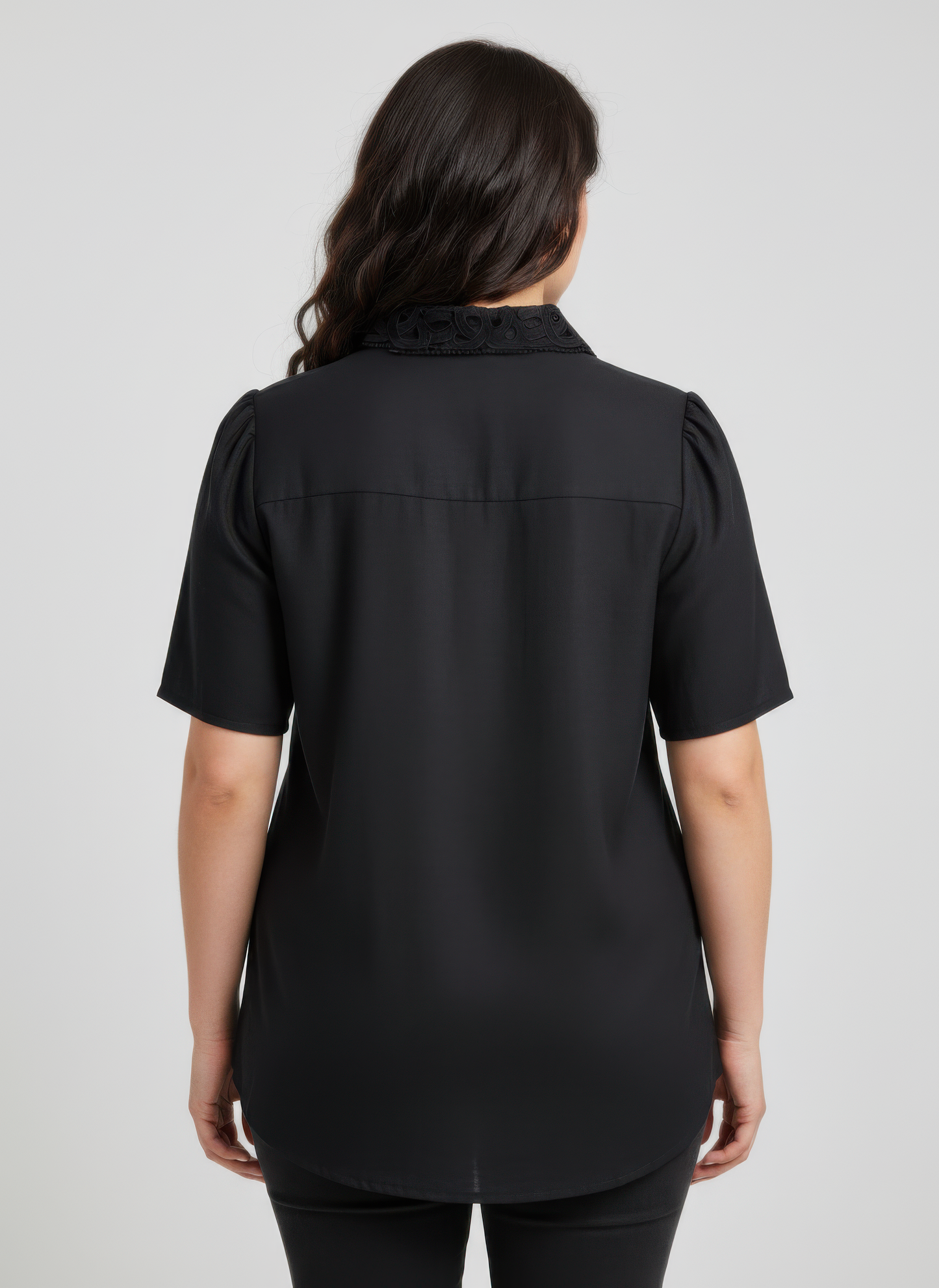 Lace Panel Button-front Collared Blouse