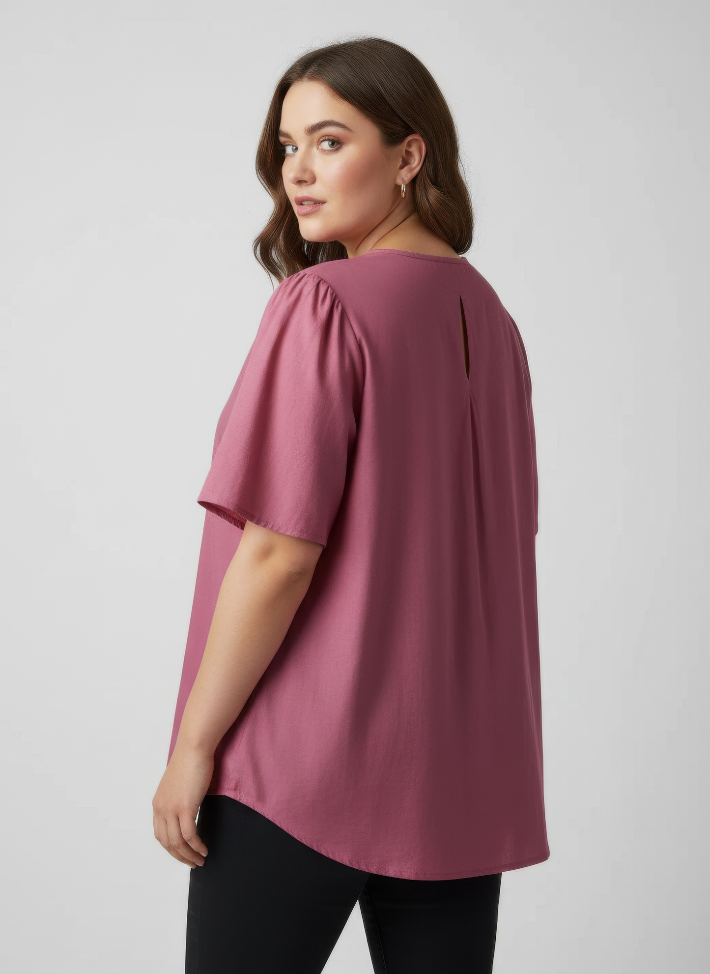 Lace Collar Button Detail Flutter Sleeve Top