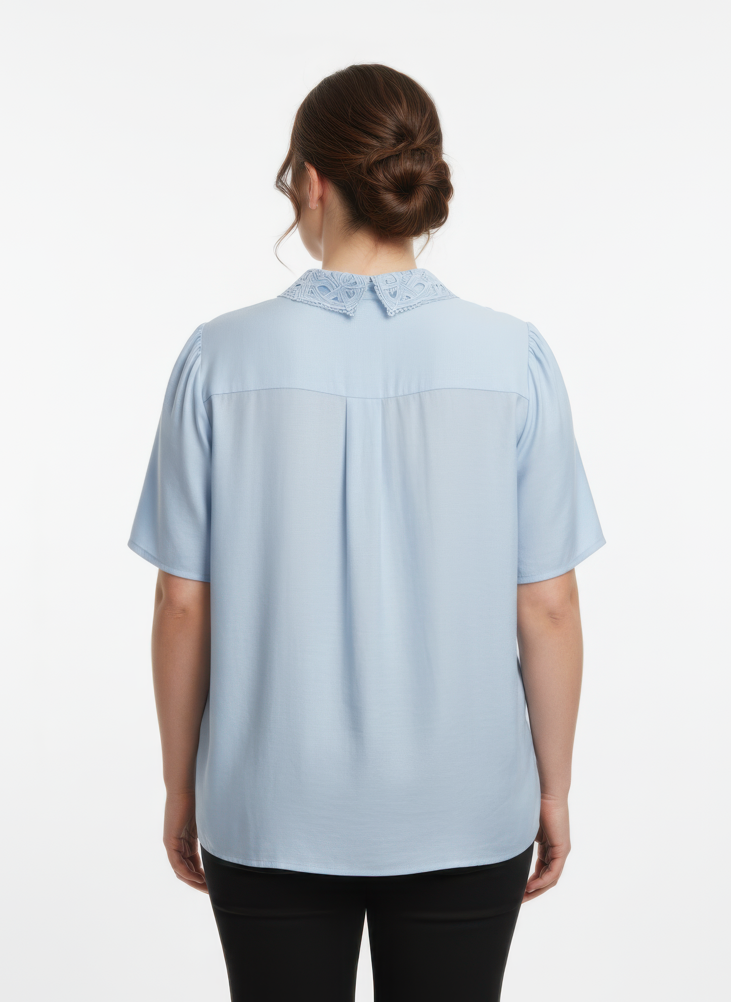 Lace Collar Button Detail Flutter Sleeve Top
