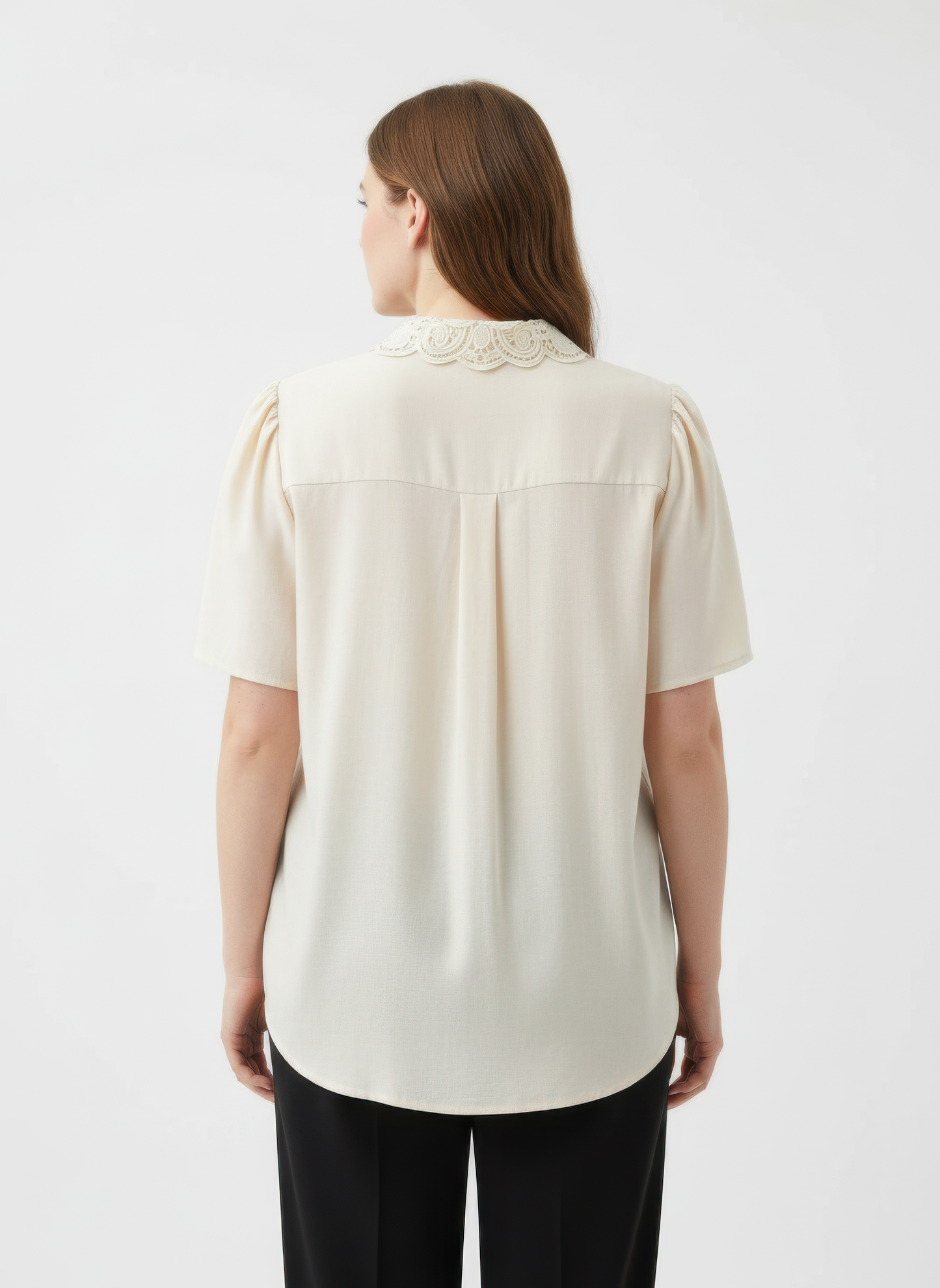 Lace Collar Button Detail Flutter Sleeve Top