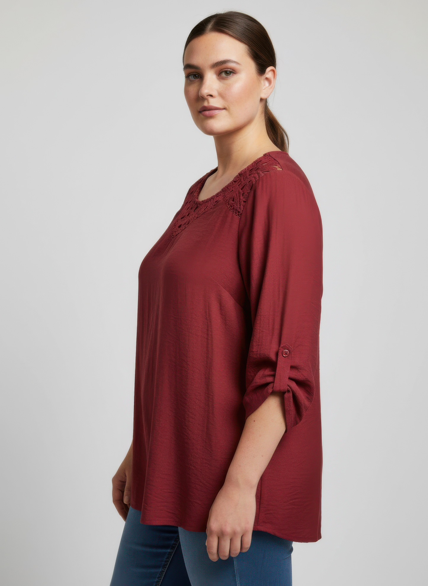 Lace Yoke Bell Sleeve Knit Tunic