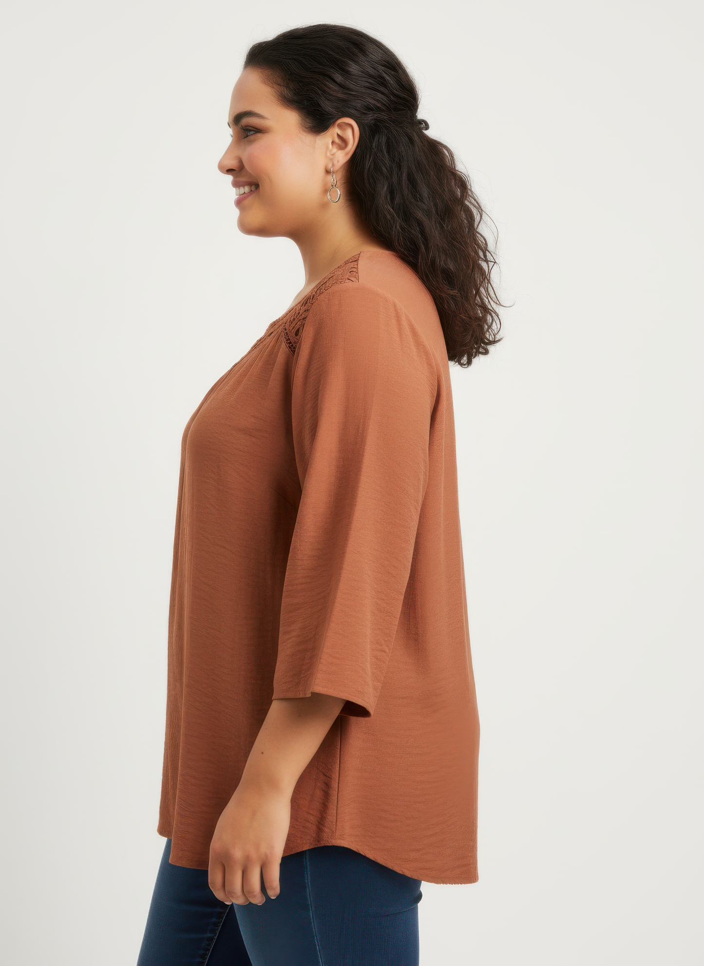 Lace Yoke Bell Sleeve Knit Tunic
