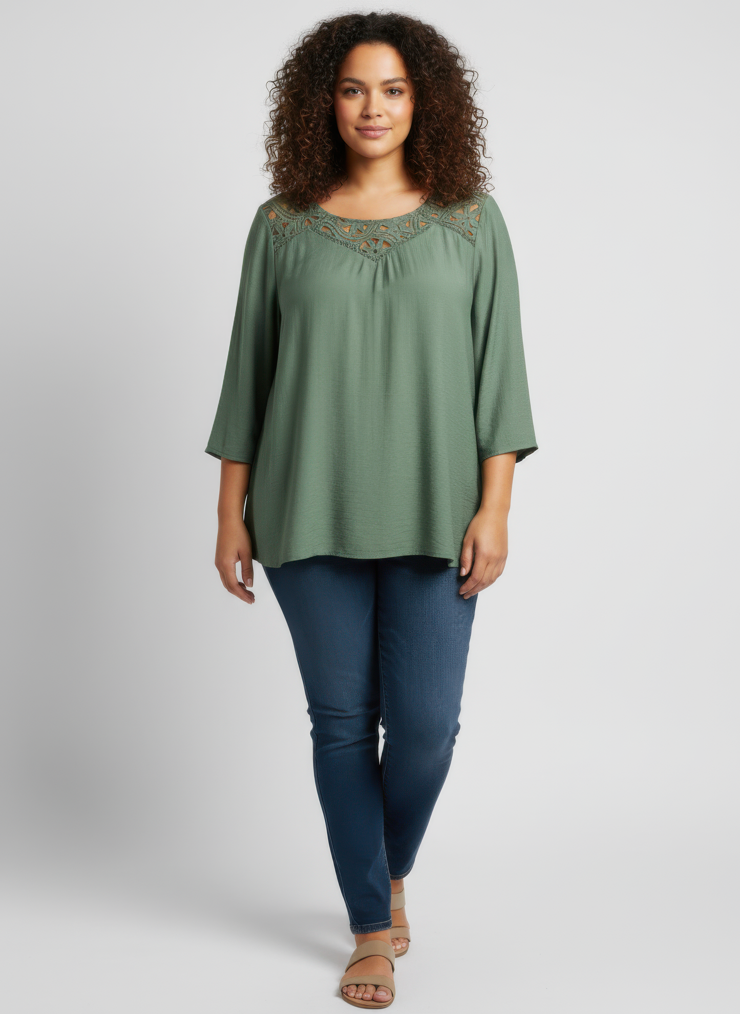 Lace Yoke Bell Sleeve Knit Tunic