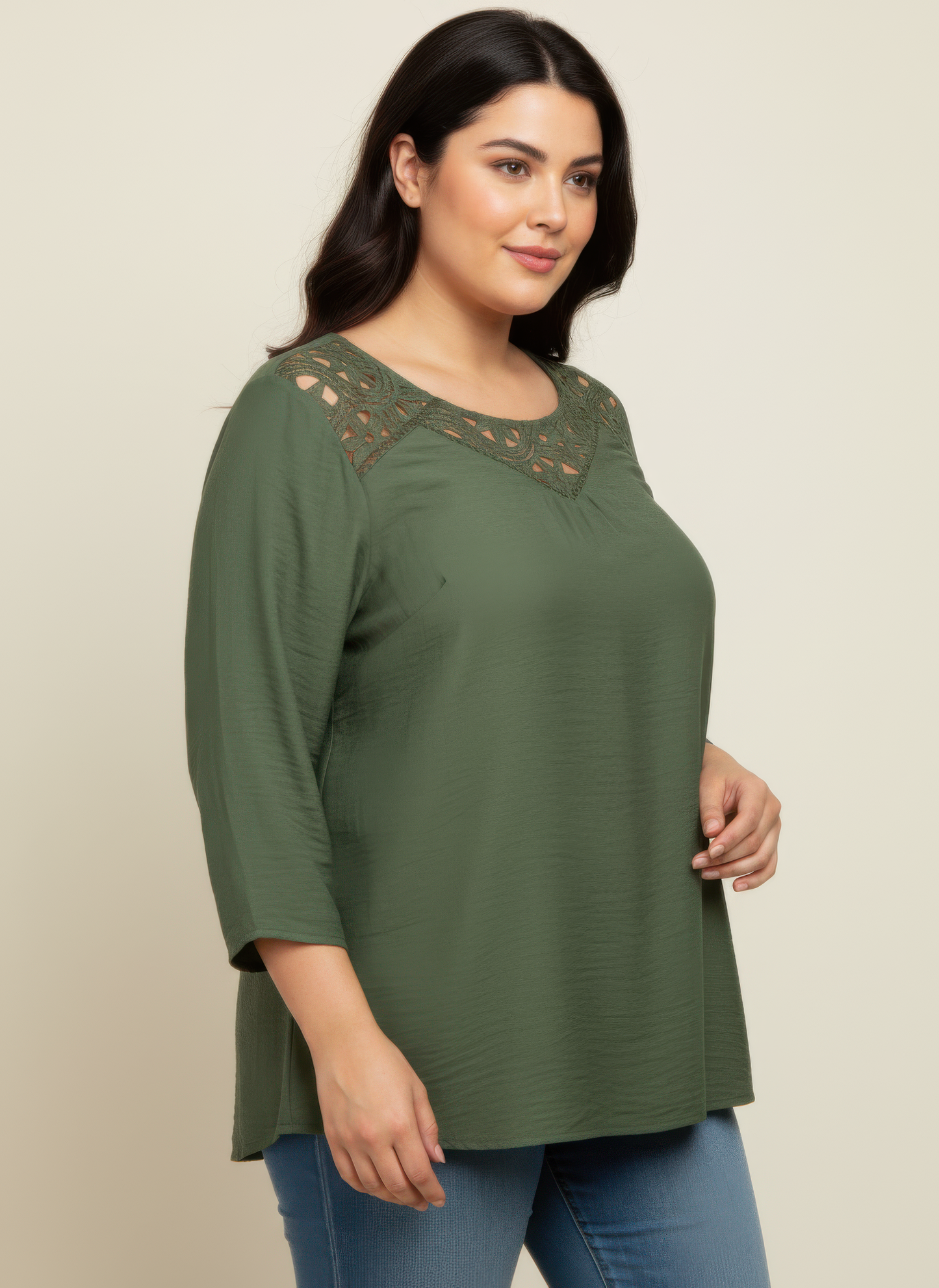Lace Yoke Bell Sleeve Knit Tunic