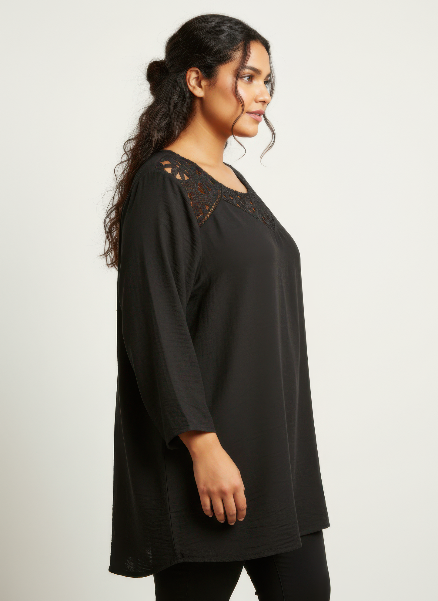 Lace Yoke Bell Sleeve Knit Tunic