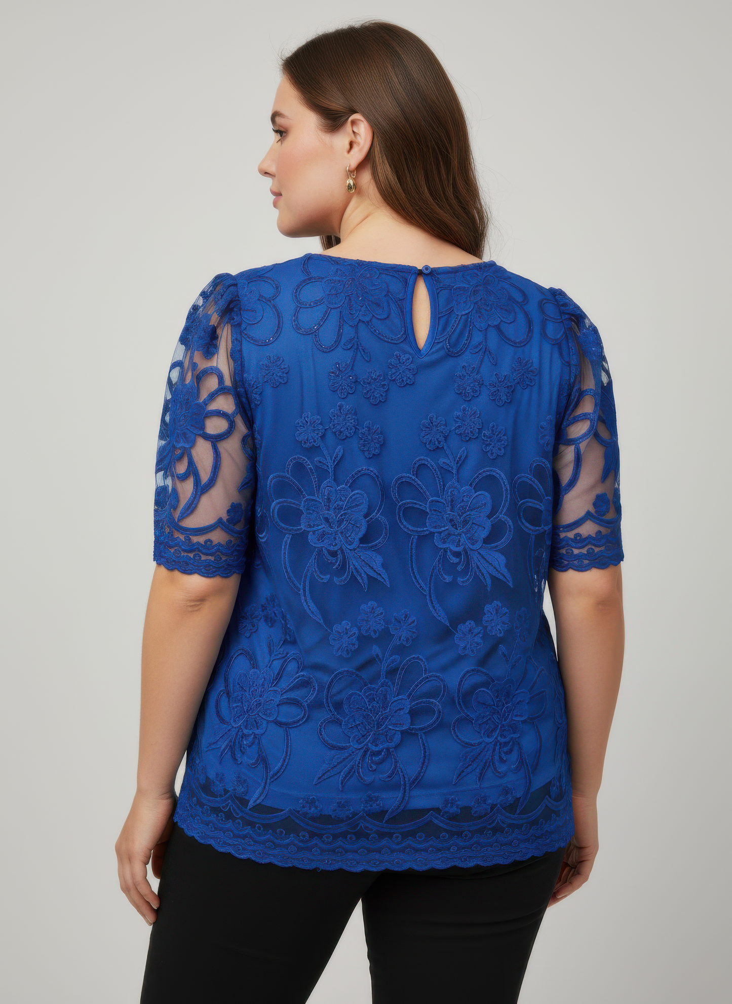 Embroidered Lace Overlay Short Sleeve Top