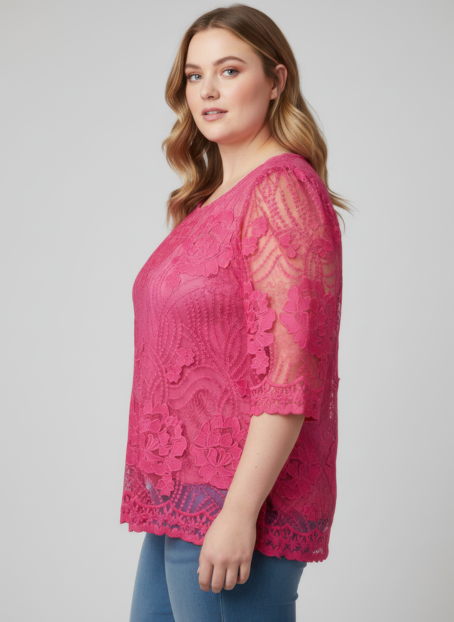 Elegant Floral Lace Sleeve Blouse
