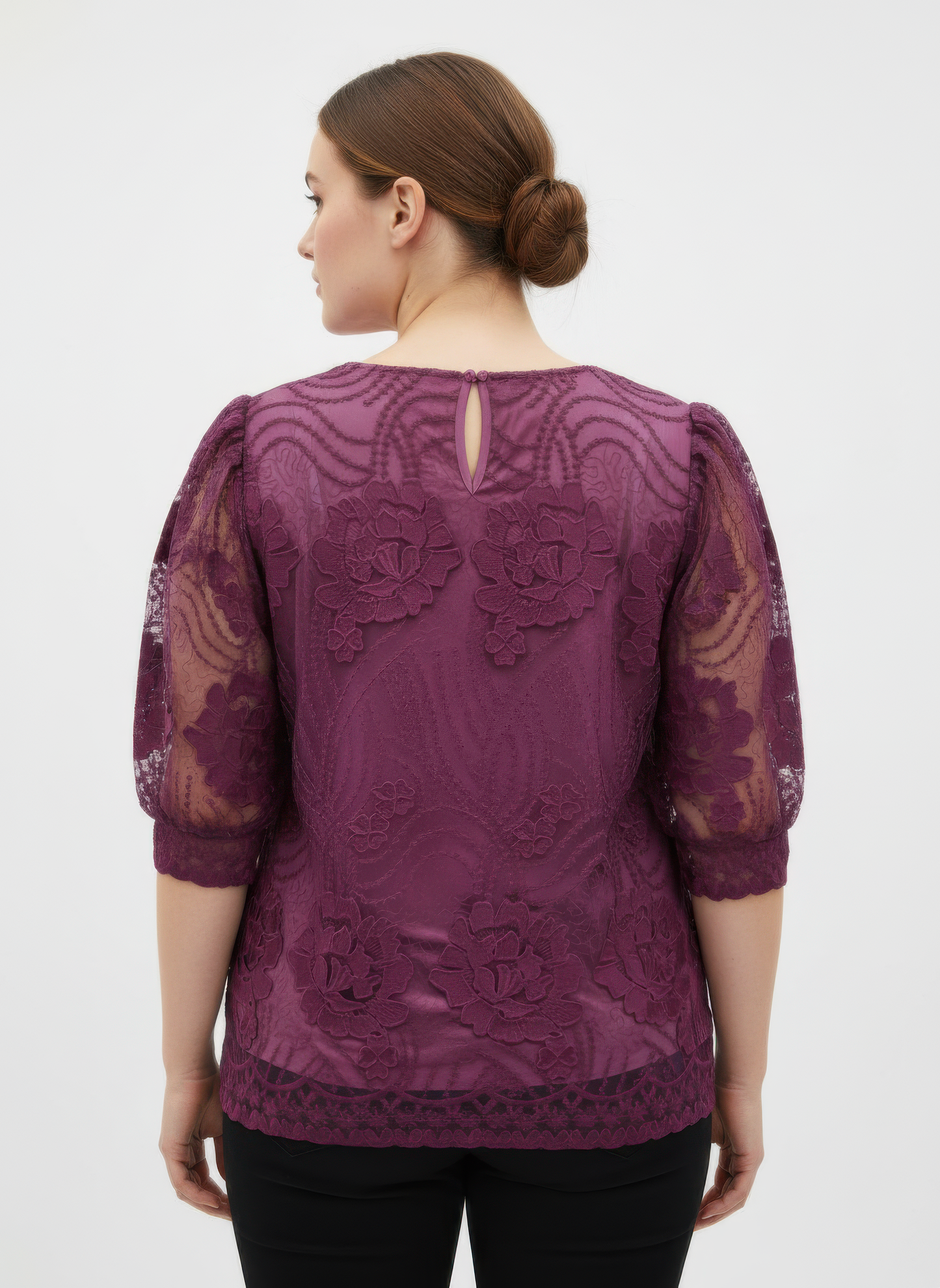 Elegant Floral Lace Sleeve Blouse