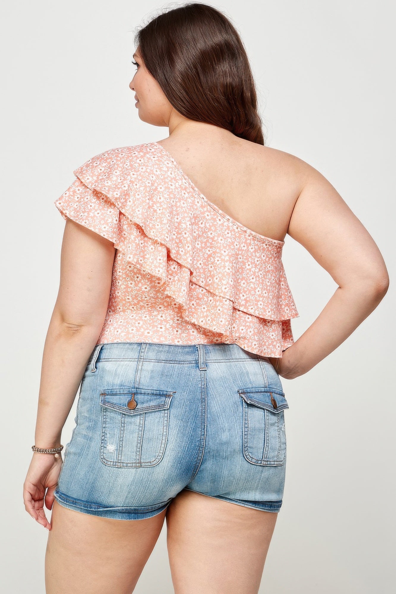 Plus Size Ditsy Floral One Shoulder Bodysuit